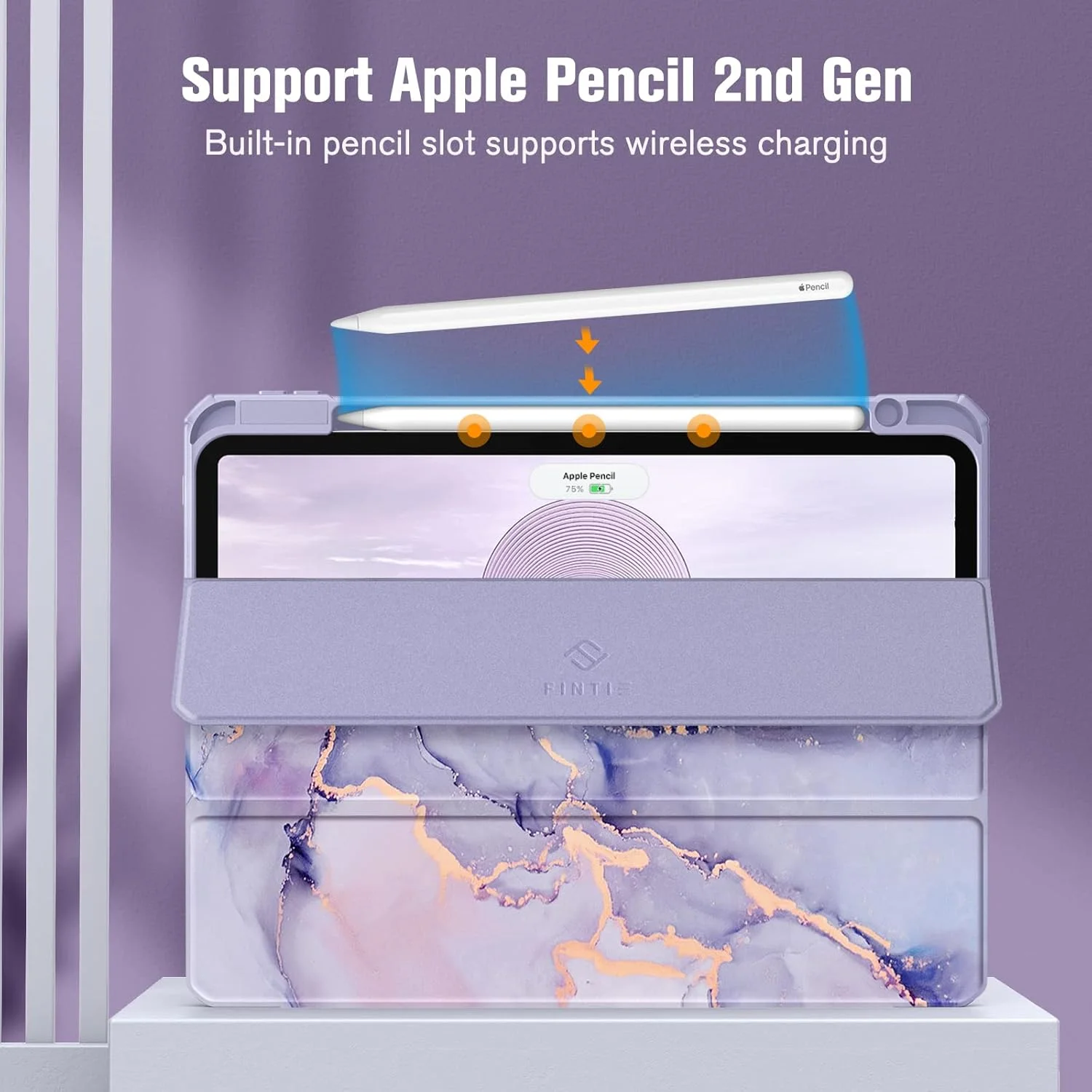 کیف باریک ترکیبی Fintie برای آیپد پرو 11 اینچ (نسل 4/3) 2022/2021 - [دارای جای مداد داخلی] پوشش ضد ضربه با پوسته پشتی شفاف، مناسب برای آیپد پرو 11 اینچ نسل 2، طرح سنگ مرمر یاسی