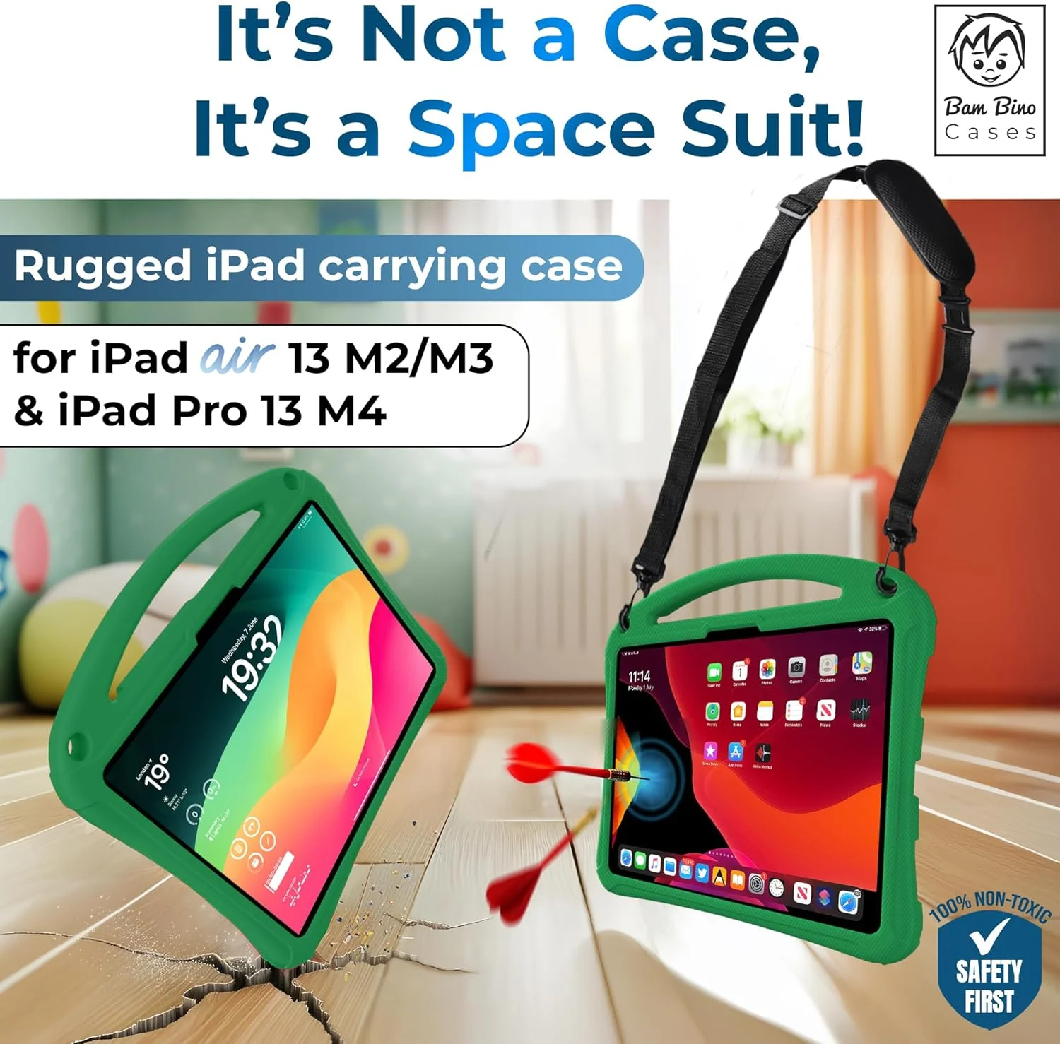 کیف محافظ کودکانه فضانورد Bam Bino Space Suit مناسب برای آیپد پرو 13 M4 و آیپد ایر 13 M2/M3 (2024/2025) با محافظ صفحه نمایش داخلی، دسته، استند، جای مداد و بند شانه (سبز) کیف محافظ کودکانه فضانورد Bam Bino Space Suit مناسب برای آیپد پرو 13 M4 و آیپد ایر 13 M2/M3 (2024/2025) با محافظ صفحه نمایش داخلی، دسته، استند، جای مداد و بند شانه (سبز)