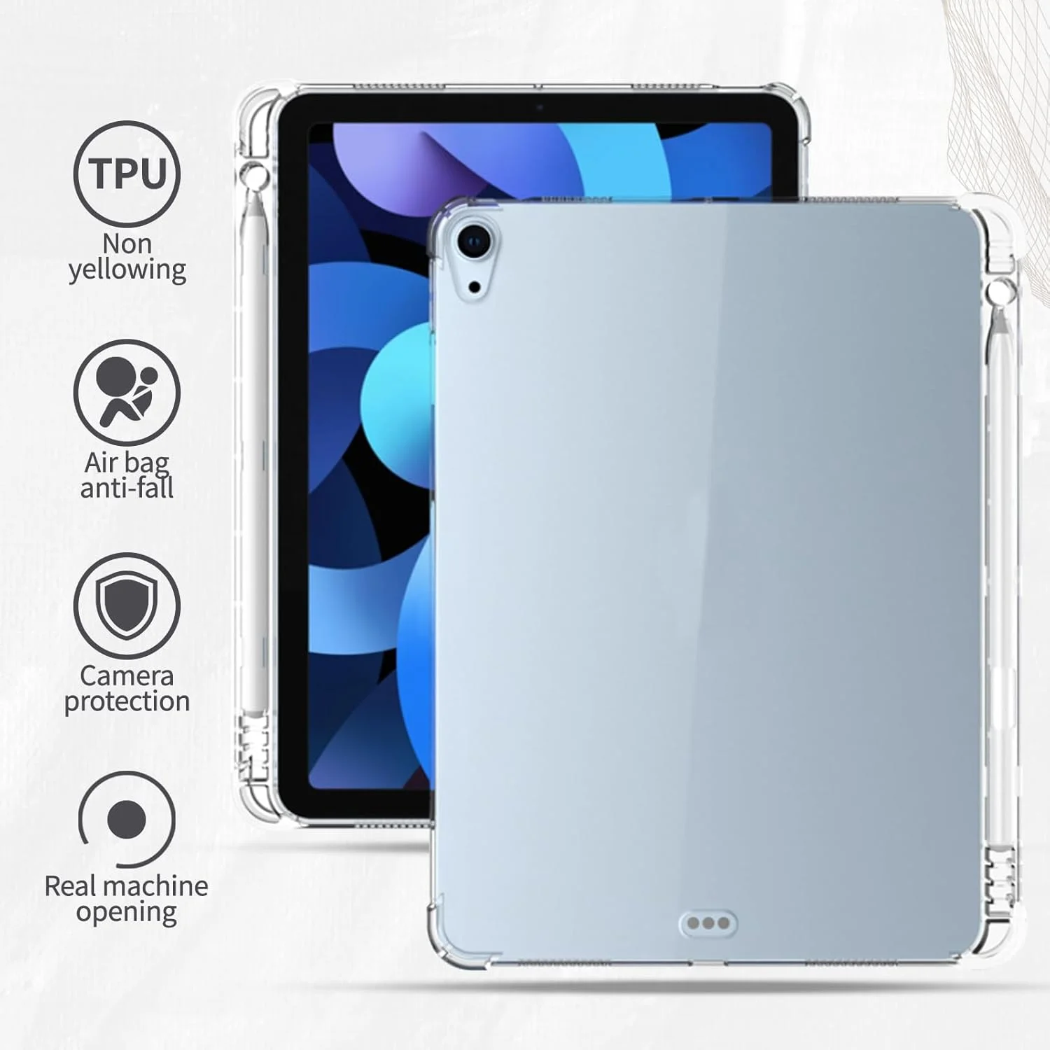 کاور شفاف Lukione سازگار با آیپد ایر 11 اینچی M2 (2024) با جای قلم، ضد زردی، ضد ضربه، باریک، پوشش پشتی تبلت با سپر TPU نرم کاور شفاف Lukione سازگار با آیپد ایر 11 اینچی M2 (2024) با جای قلم، ضد زردی، ضد ضربه، باریک، پوشش پشتی تبلت با سپر TPU نرم