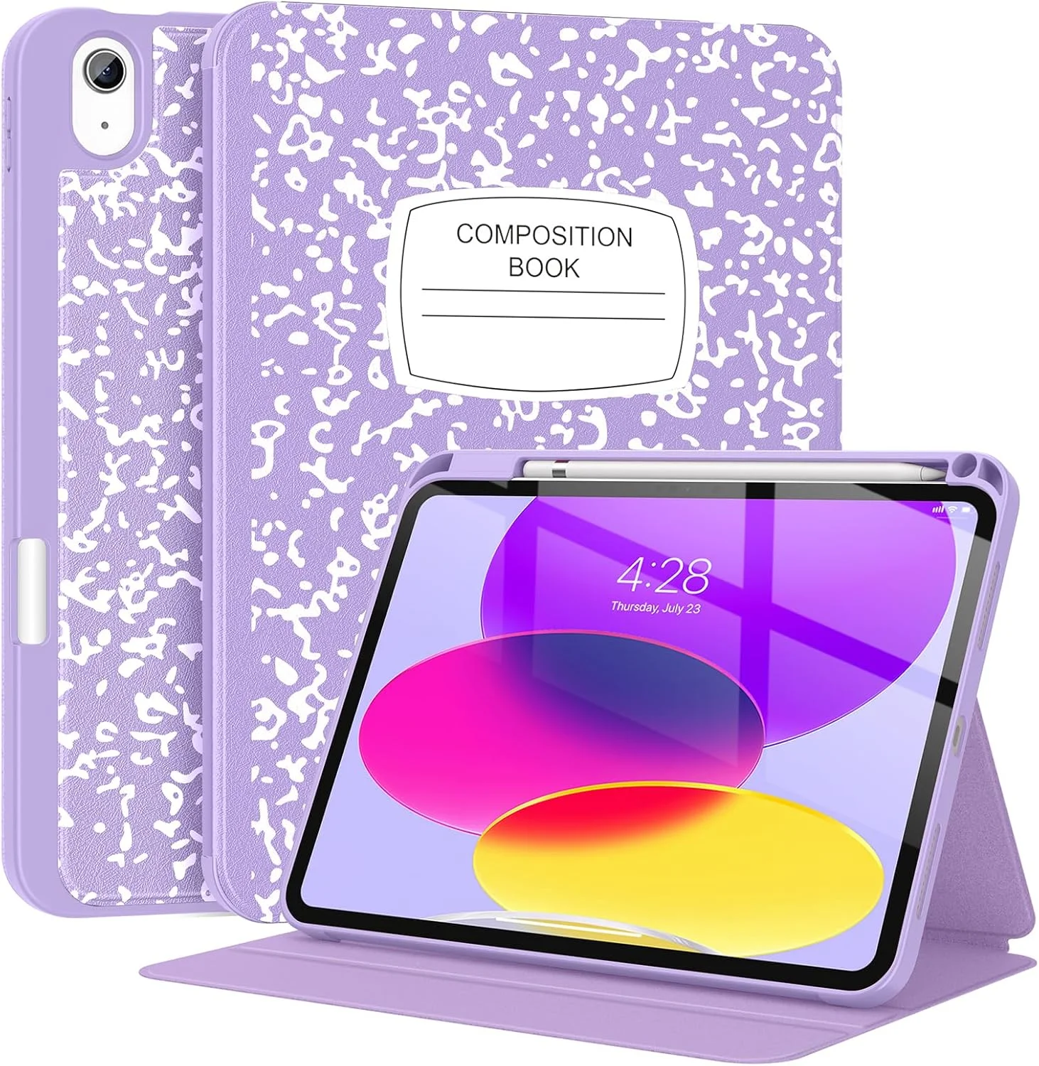 کاور Supveco برای آیپد نسل 10، 10.9 اینچ 2022 با جای قلم - [پشتیبانی از Apple Pencil نسل 1 + حالت خواب/بیدار خودکار]، کاور استند فولیو ممتاز با پوشش پشتی TPU نرم برای آیپد نسل 10 - طرح کتاب بنفش یاسی