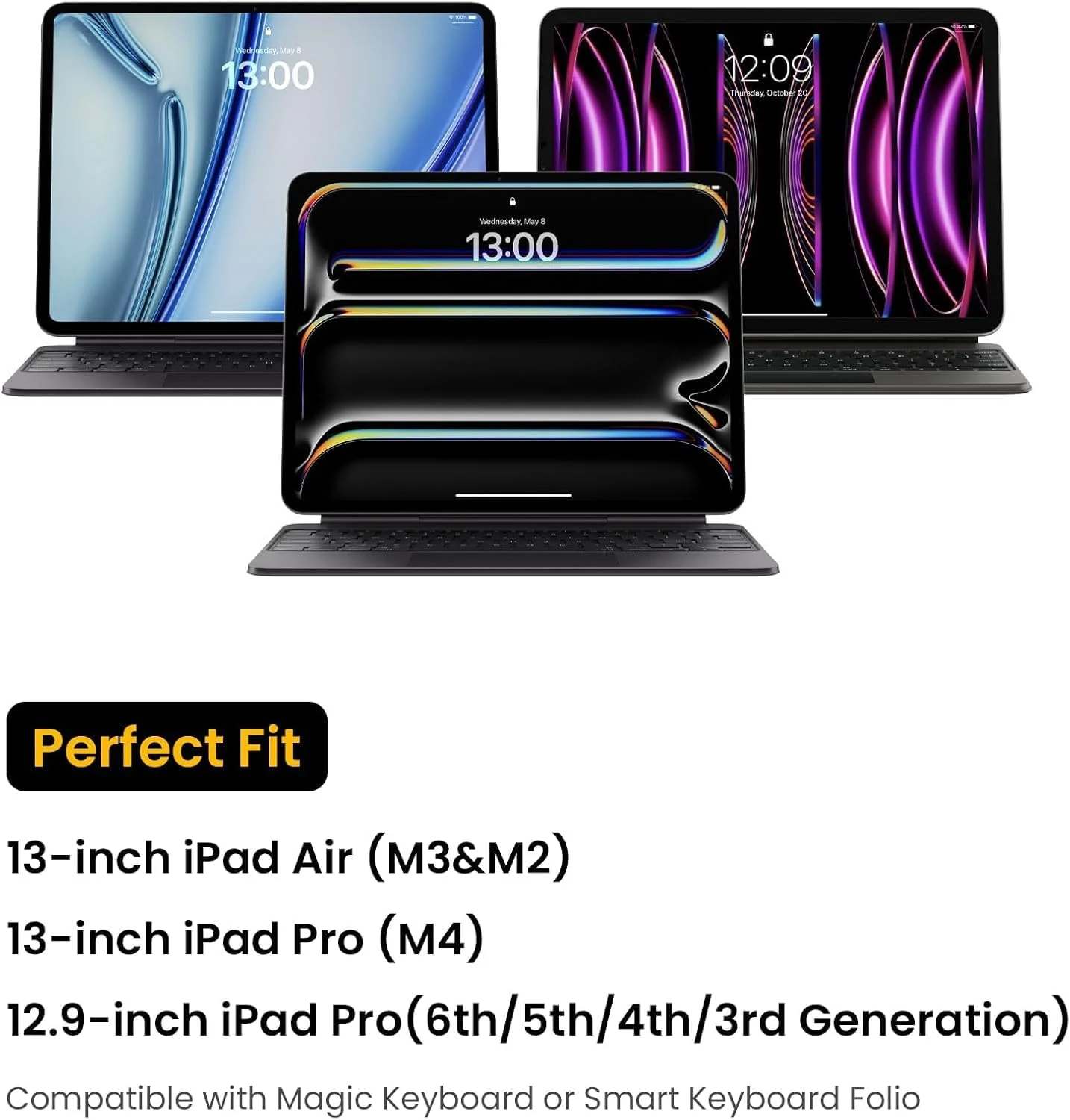 کیف تبلت پورتفولیو برای آیپد پرو ۱۳ اینچی M4 و آیپد ایر M3/M2 2024-2025، کاور محافظ آیپد پرو ۱۲.۹ اینچی با جیب لوازم جانبی برای اپل پنسل و مجیک کیبورد کیف تبلت پورتفولیو برای آیپد پرو ۱۳ اینچی M4 و آیپد ایر M3/M2 2024-2025، کاور محافظ آیپد پرو ۱۲.۹ اینچی با جیب لوازم جانبی برای اپل پنسل و مجیک کیبورد
