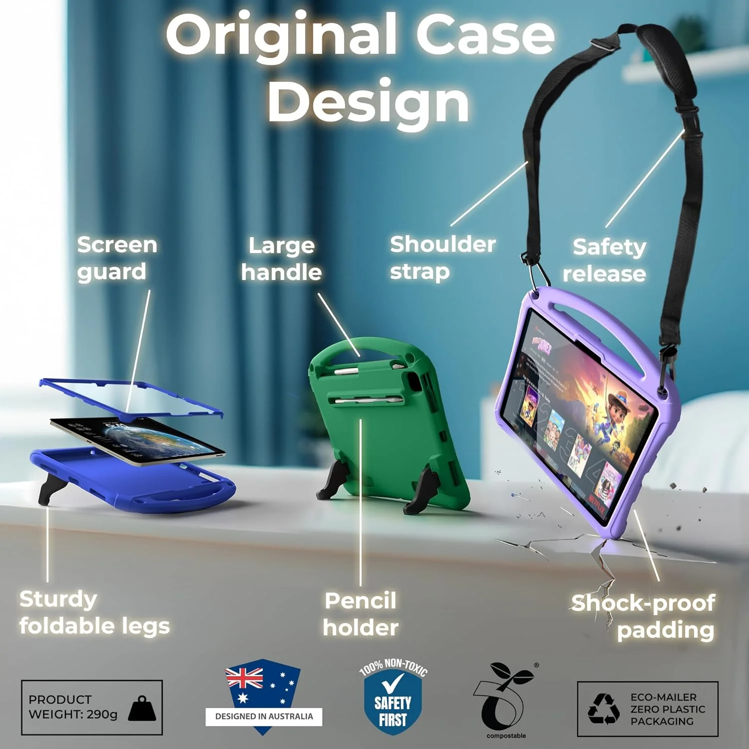 کیف محافظ کودکانه فضانورد Bam Bino Space Suit مناسب برای آیپد پرو 13 M4 و آیپد ایر 13 M2/M3 (2024/2025) با محافظ صفحه نمایش داخلی، دسته، استند، جای مداد و بند شانه (سبز) کیف محافظ کودکانه فضانورد Bam Bino Space Suit مناسب برای آیپد پرو 13 M4 و آیپد ایر 13 M2/M3 (2024/2025) با محافظ صفحه نمایش داخلی، دسته، استند، جای مداد و بند شانه (سبز)