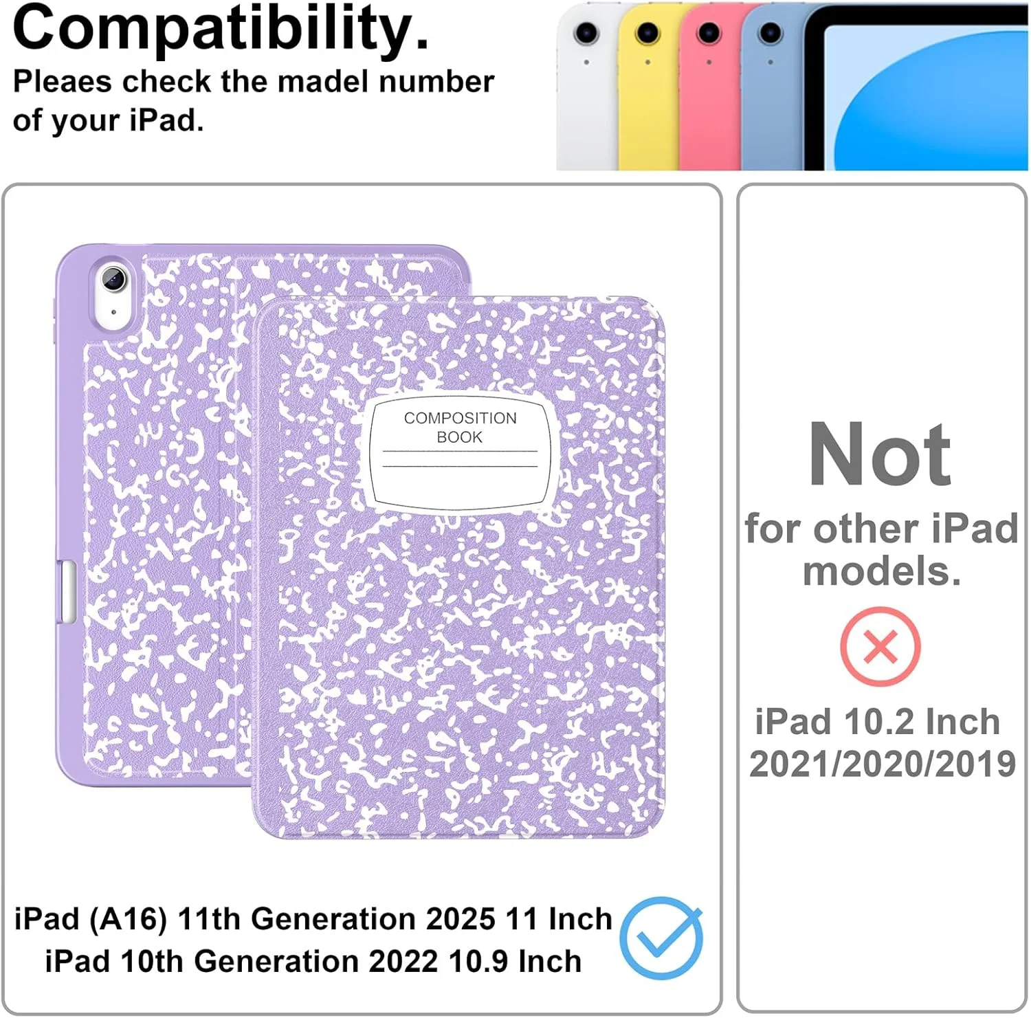 کاور Supveco برای آیپد نسل 10، 10.9 اینچ 2022 با جای قلم - [پشتیبانی از Apple Pencil نسل 1 + حالت خواب/بیدار خودکار]، کاور استند فولیو ممتاز با پوشش پشتی TPU نرم برای آیپد نسل 10 - طرح کتاب بنفش یاسی