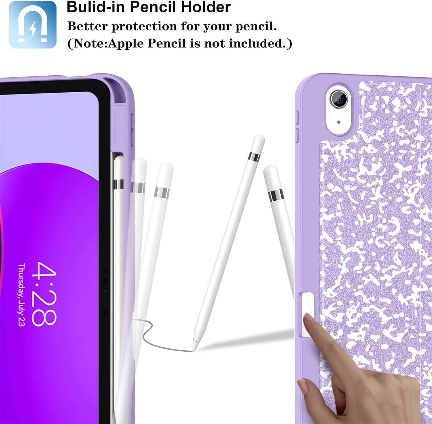 کاور Supveco برای آیپد نسل 10، 10.9 اینچ 2022 با جای قلم - [پشتیبانی از Apple Pencil نسل 1 + حالت خواب/بیدار خودکار]، کاور استند فولیو ممتاز با پوشش پشتی TPU نرم برای آیپد نسل 10 - طرح کتاب بنفش یاسی