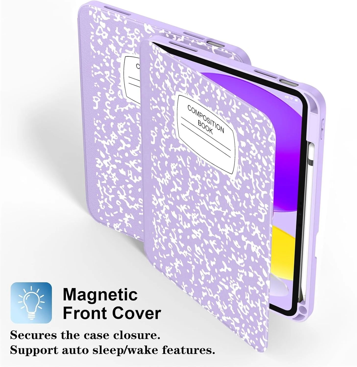 کاور Supveco برای آیپد نسل 10، 10.9 اینچ 2022 با جای قلم - [پشتیبانی از Apple Pencil نسل 1 + حالت خواب/بیدار خودکار]، کاور استند فولیو ممتاز با پوشش پشتی TPU نرم برای آیپد نسل 10 - طرح کتاب بنفش یاسی