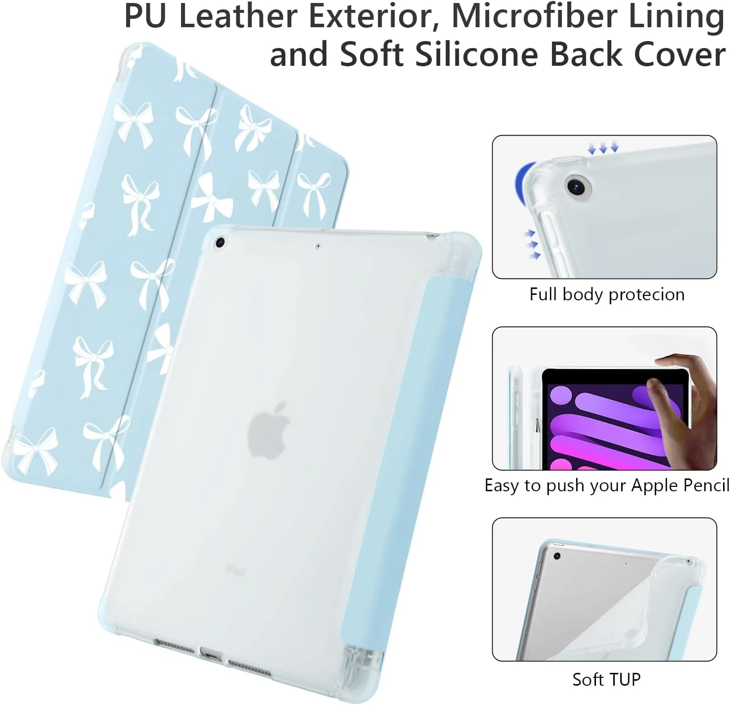 کیف آیپد نسل 10 مدل LuminousGuard با طرح پاپیون کاوایی، مناسب آیپد 10.9 اینچی 2022، دارای جای قلم، حالت خواب/بیدار خودکار، جلد پشتی چرمی آبی با TPU نرم کیف آیپد نسل 10 مدل LuminousGuard با طرح پاپیون کاوایی، مناسب آیپد 10.9 اینچی 2022، دارای جای قلم، حالت خواب/بیدار خودکار، جلد پشتی چرمی آبی با TPU نرم