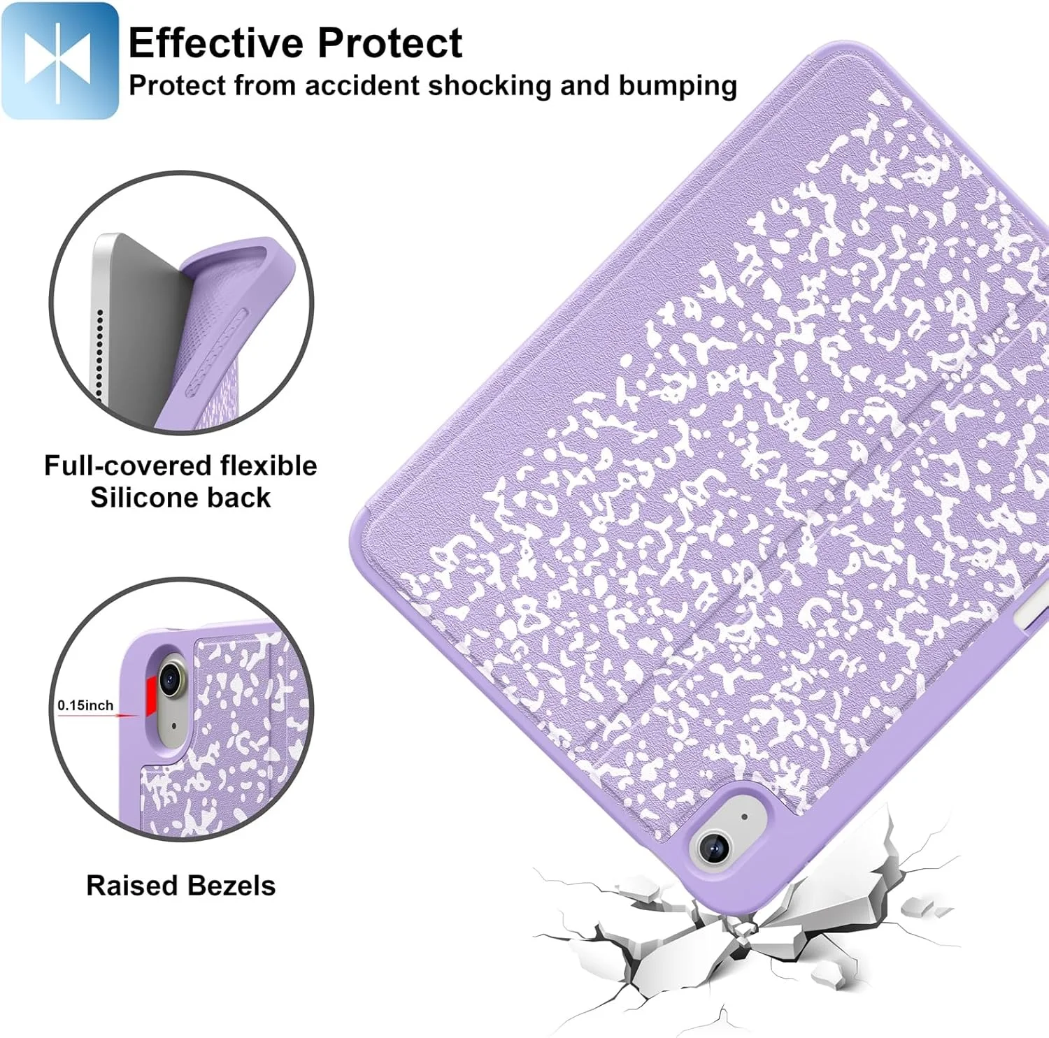 کاور Supveco برای آیپد نسل 10، 10.9 اینچ 2022 با جای قلم - [پشتیبانی از Apple Pencil نسل 1 + حالت خواب/بیدار خودکار]، کاور استند فولیو ممتاز با پوشش پشتی TPU نرم برای آیپد نسل 10 - طرح کتاب بنفش یاسی