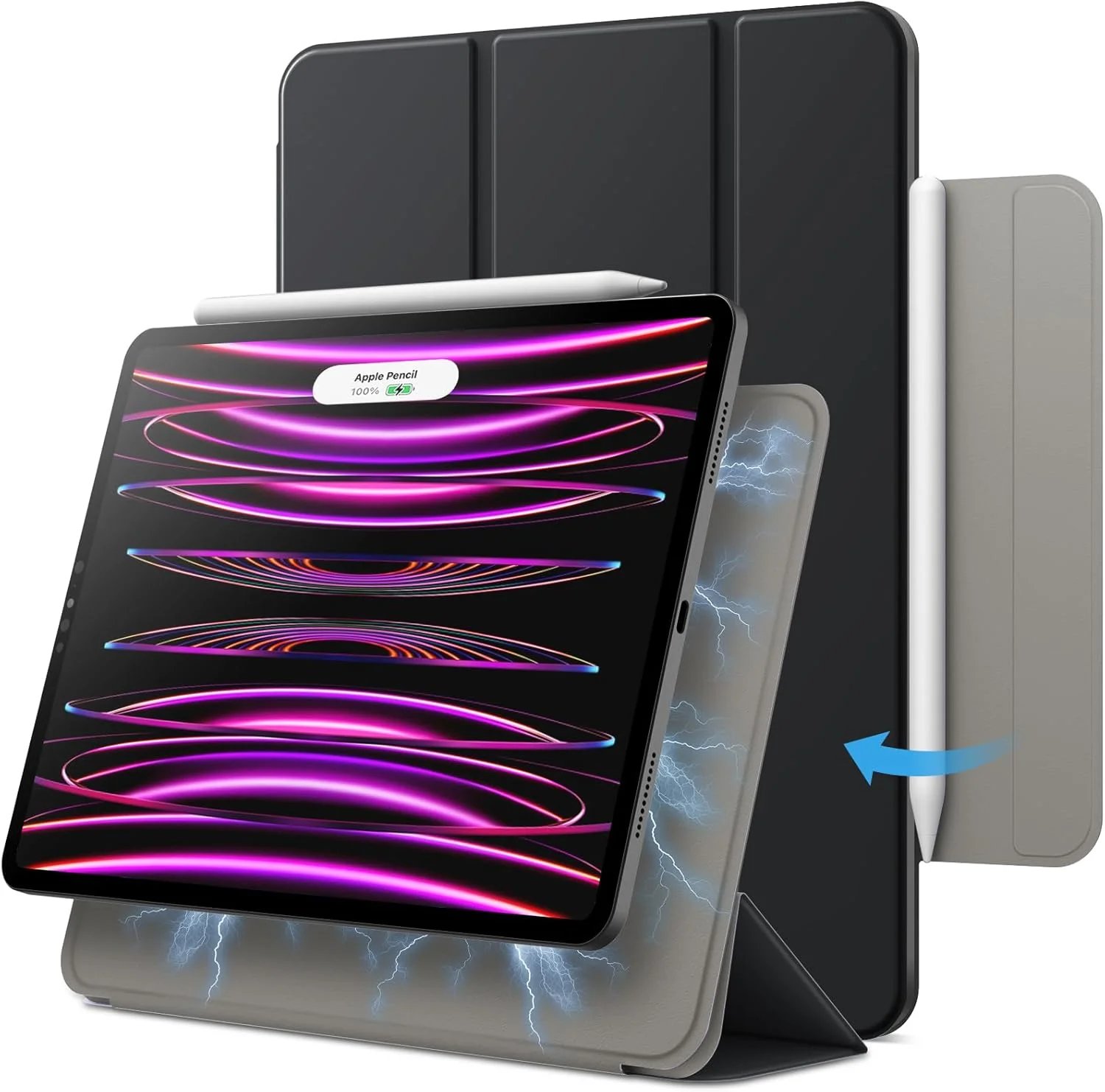 کاور مغناطیسی JETech برای آیپد پرو 11 اینچ (مدل 2022/2021/2020/2018) و آیپد ایر 5/4 (10.9 اینچ 2022/2020)، پشتیبانی از شارژ نسل دوم قلم، اتصال مغناطیسی (مشکی)