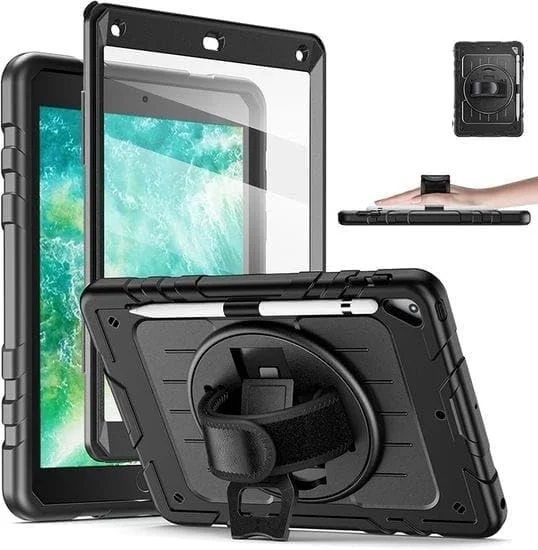 کیف تبلت آیپد نسل ششم Next Plug® همراه با بند دستی و محافظ صفحه نمایش، مناسب کودکان، پوشش تبلت برای آیپد نسل پنجم، محافظت 3 لایه با جای مداد برای کیف آیپد 9.7 اینچی air 2/pro/5/6 2014-2018.