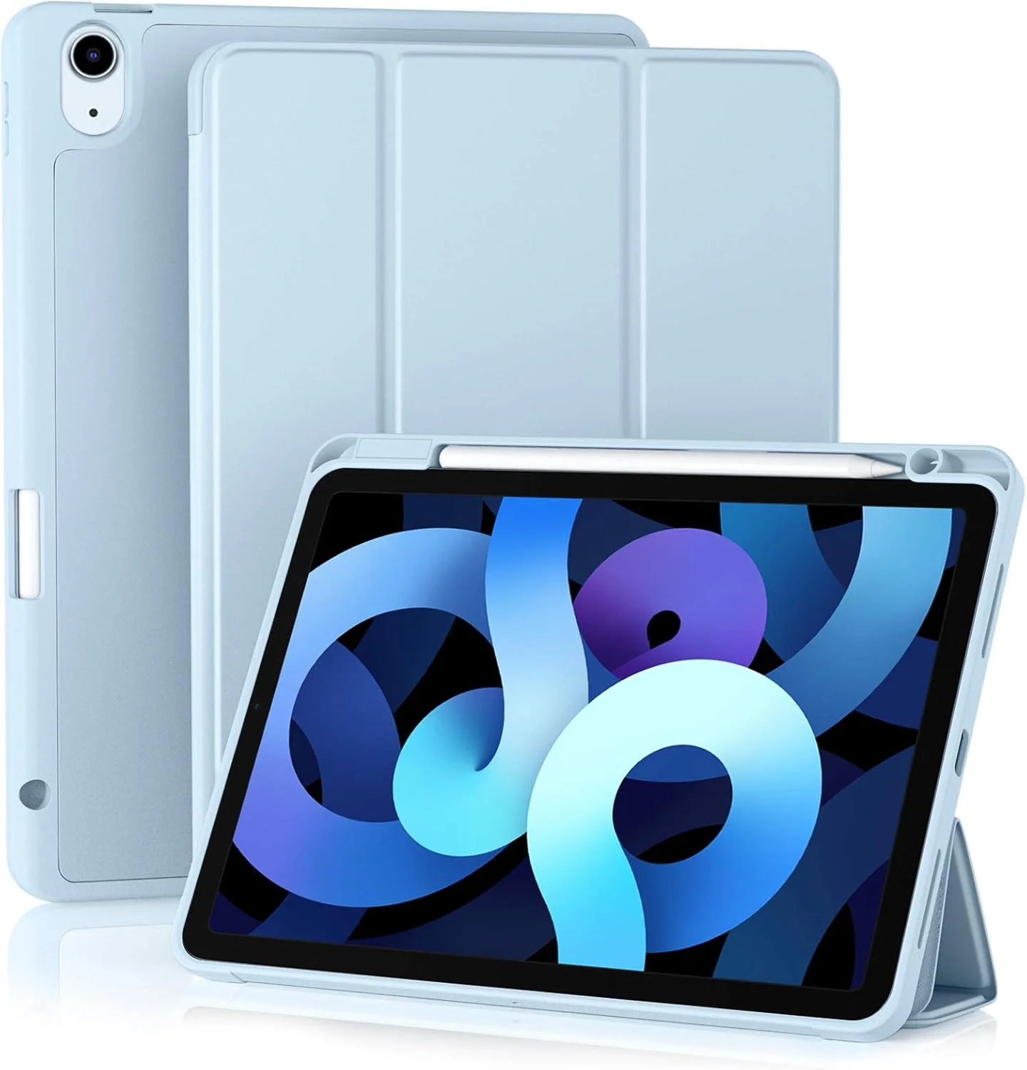 کاور آکردز سازگار با آیپد ایر نسل 5/4 اینچ 10.9 اینچی مدل 2022/2020 به همراه جای قلم، حالت خواب/بیدار خودکار، کاور هوشمند سه تایی، آبی آسمانی