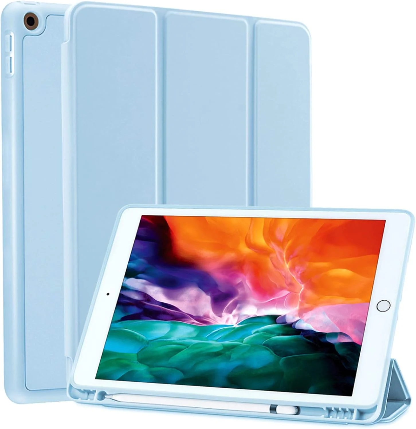 کاور محافظ آیپد 9.7 اینچی SIWENGDE سازگار با آیپد نسل ششم 2018 / آیپد نسل پنجم 2017 به همراه جای قلم، کاور محافظ باریک و نرم سیلیکونی هوشمند سه تایی (آبی روشن)