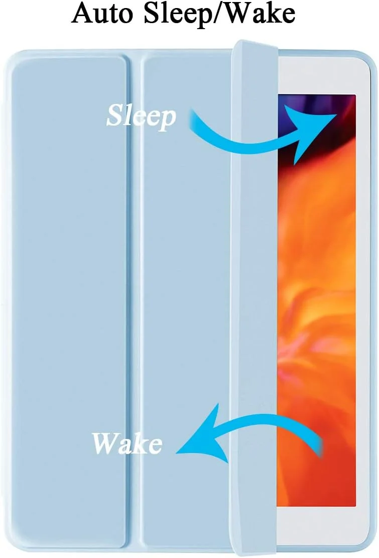 کاور محافظ آیپد 9.7 اینچی SIWENGDE سازگار با آیپد نسل ششم 2018 / آیپد نسل پنجم 2017 به همراه جای قلم، کاور محافظ باریک و نرم سیلیکونی هوشمند سه تایی (آبی روشن)