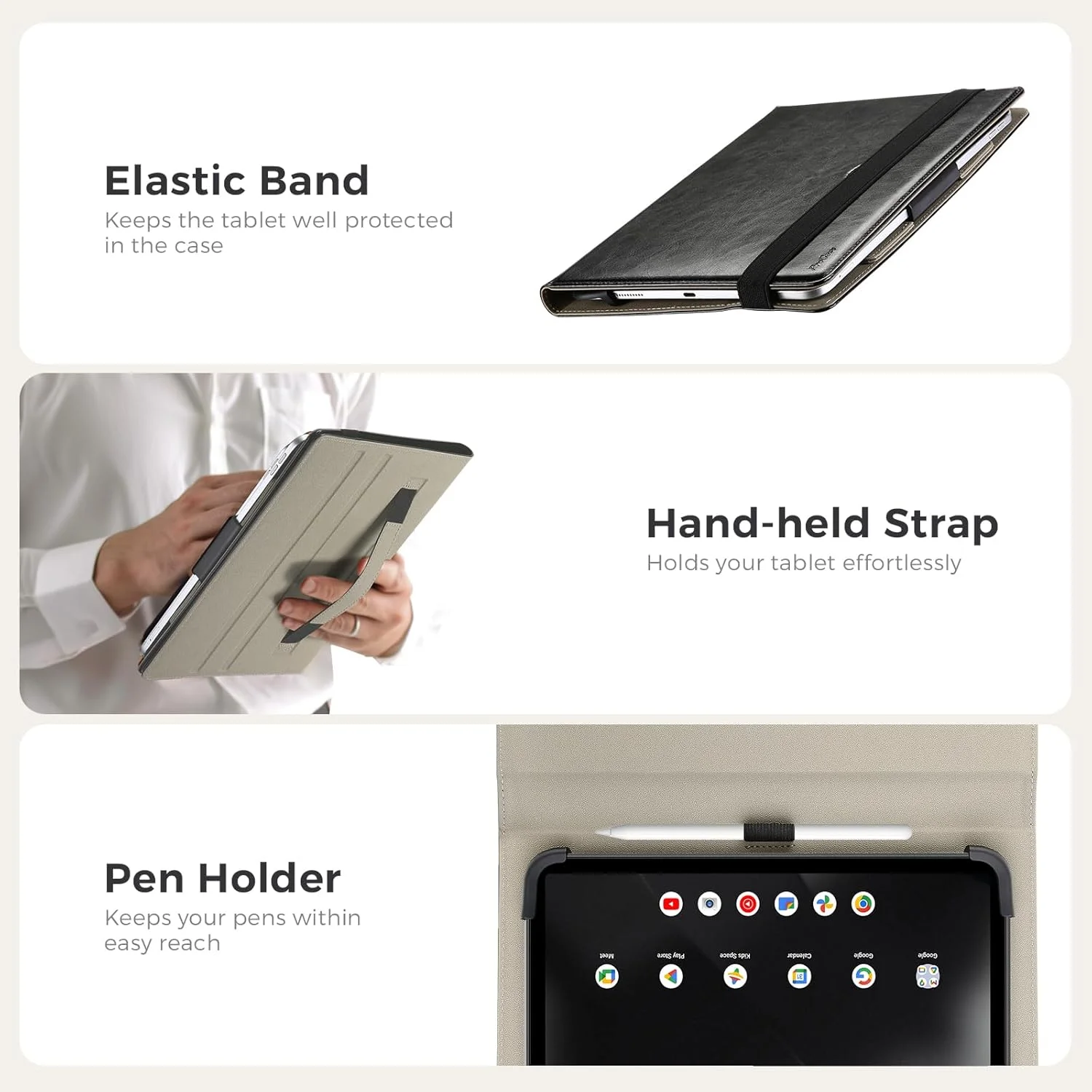 کیف تبلت یونیورسال ProCase سایز 9 تا 11 اینچ، جلد چرمی PU با کیفیت عالی، کاور محافظ با زوایای دید چندگانه و نگهدارنده قلم برای تبلت های 9 تا 11 اینچی - مشکی کیف تبلت یونیورسال ProCase سایز 9 تا 11 اینچ، جلد چرمی PU با کیفیت عالی، کاور محافظ با زوایای دید چندگانه و نگهدارنده قلم برای تبلت های 9 تا 11 اینچی - مشکی