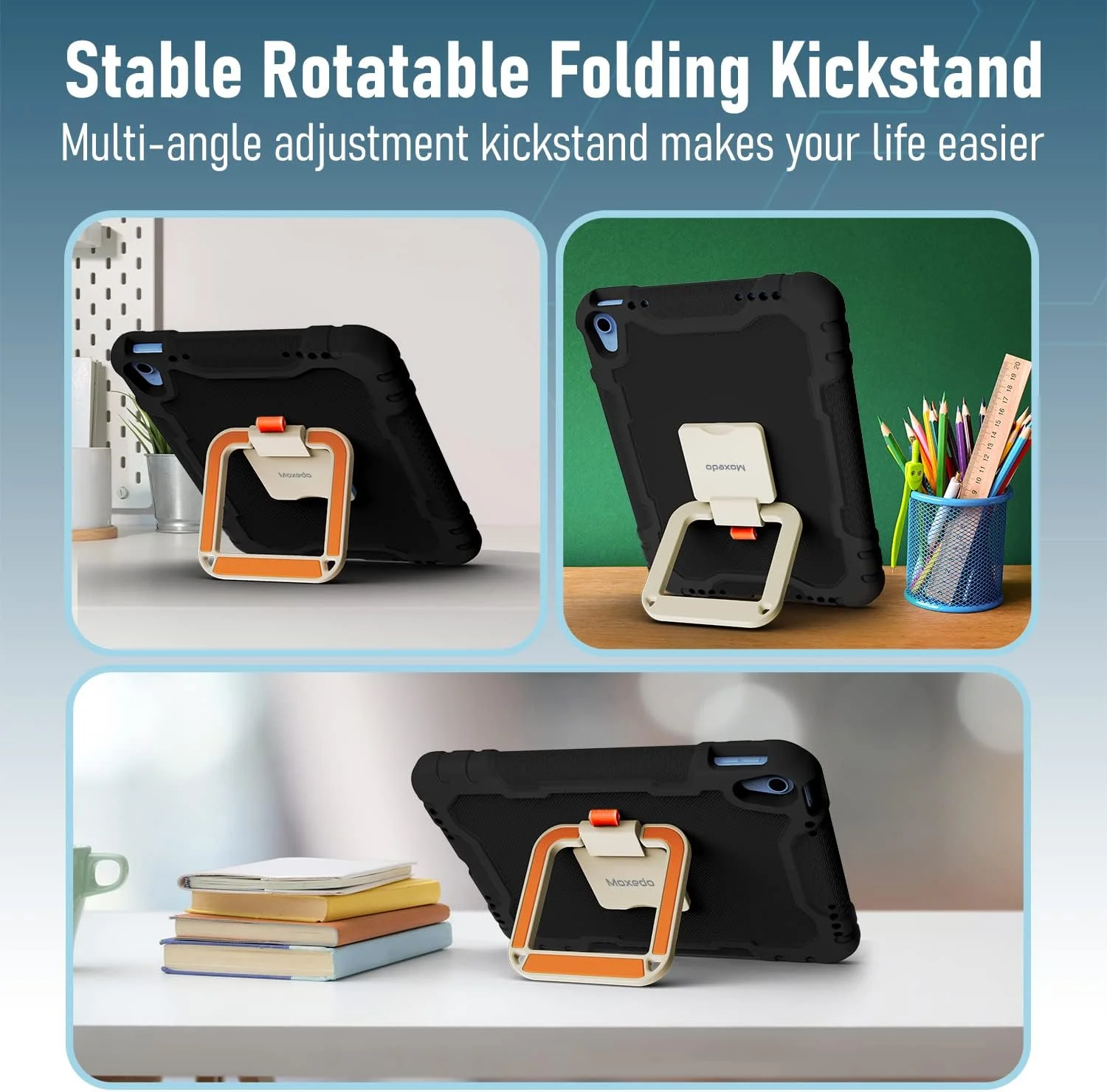 کاور محافظ کودکانه و مقاوم Moxedo از جنس EVA سیلیکونی، ضد ضربه با استند تاشو و چرخان 360 درجه و دسته و جای مداد، سازگار با Apple iPad 2022 (نسل 10) 10.9 اینچ (مشکی) کاور محافظ کودکانه و مقاوم Moxedo از جنس EVA سیلیکونی، ضد ضربه با استند تاشو و چرخان 360 درجه و دسته و جای مداد، سازگار با Apple iPad 2022 (نسل 10) 10.9 اینچ (مشکی)
