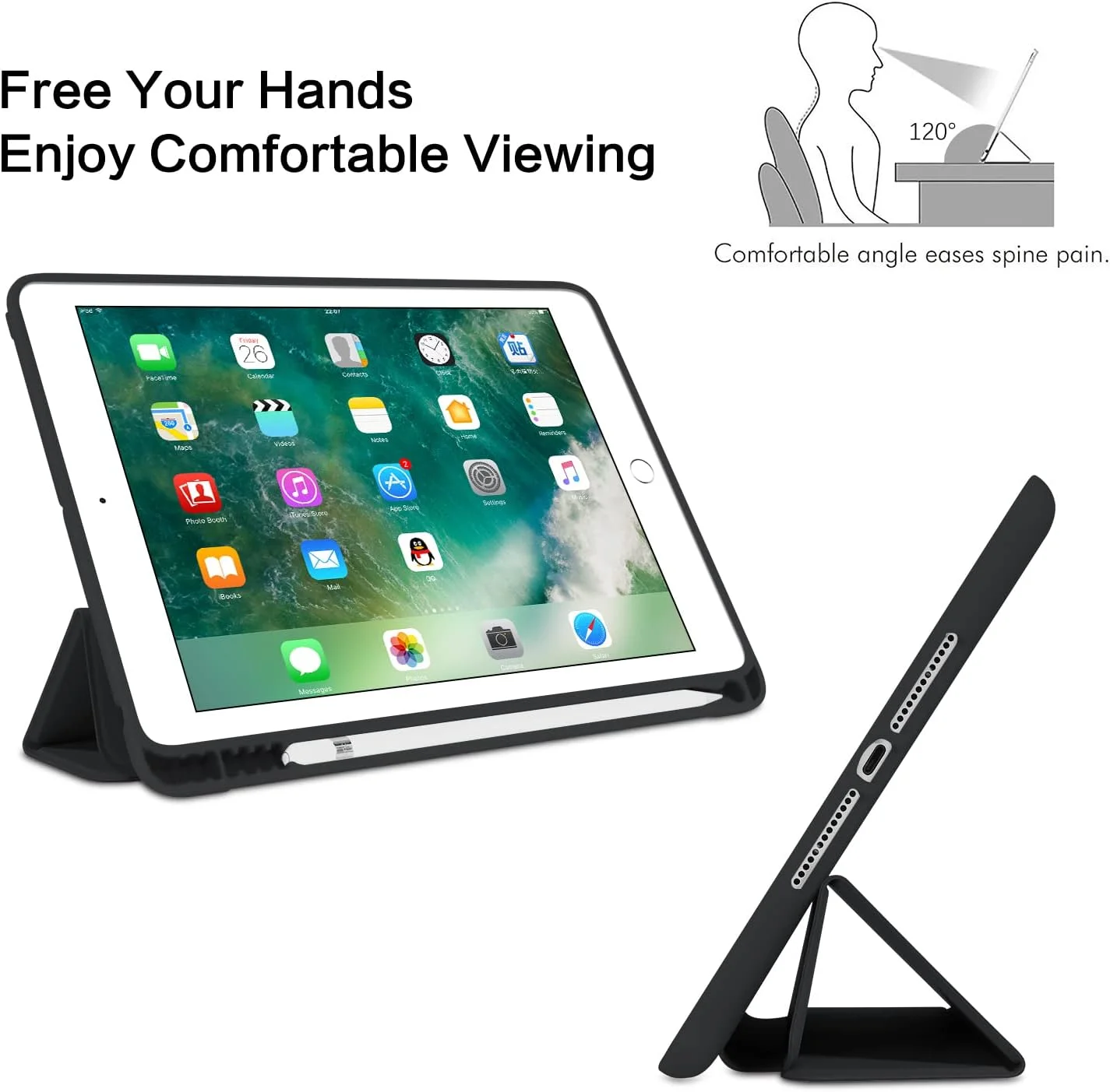 کیف آیپد نسل ششم BENTOBEN، کیف آیپد نسل پنجم با نگهدارنده قلم، کیف محافظ تبلت تاشو با قابلیت بیدار/خواب خودکار هوشمند، مناسب برای اپل آیپد 9.7 اینچی 2018/2017، مشکی کیف آیپد نسل ششم BENTOBEN، کیف آیپد نسل پنجم با نگهدارنده قلم، کیف محافظ تبلت تاشو با قابلیت بیدار/خواب خودکار هوشمند، مناسب برای اپل آیپد 9.7 اینچی 2018/2017، مشکی