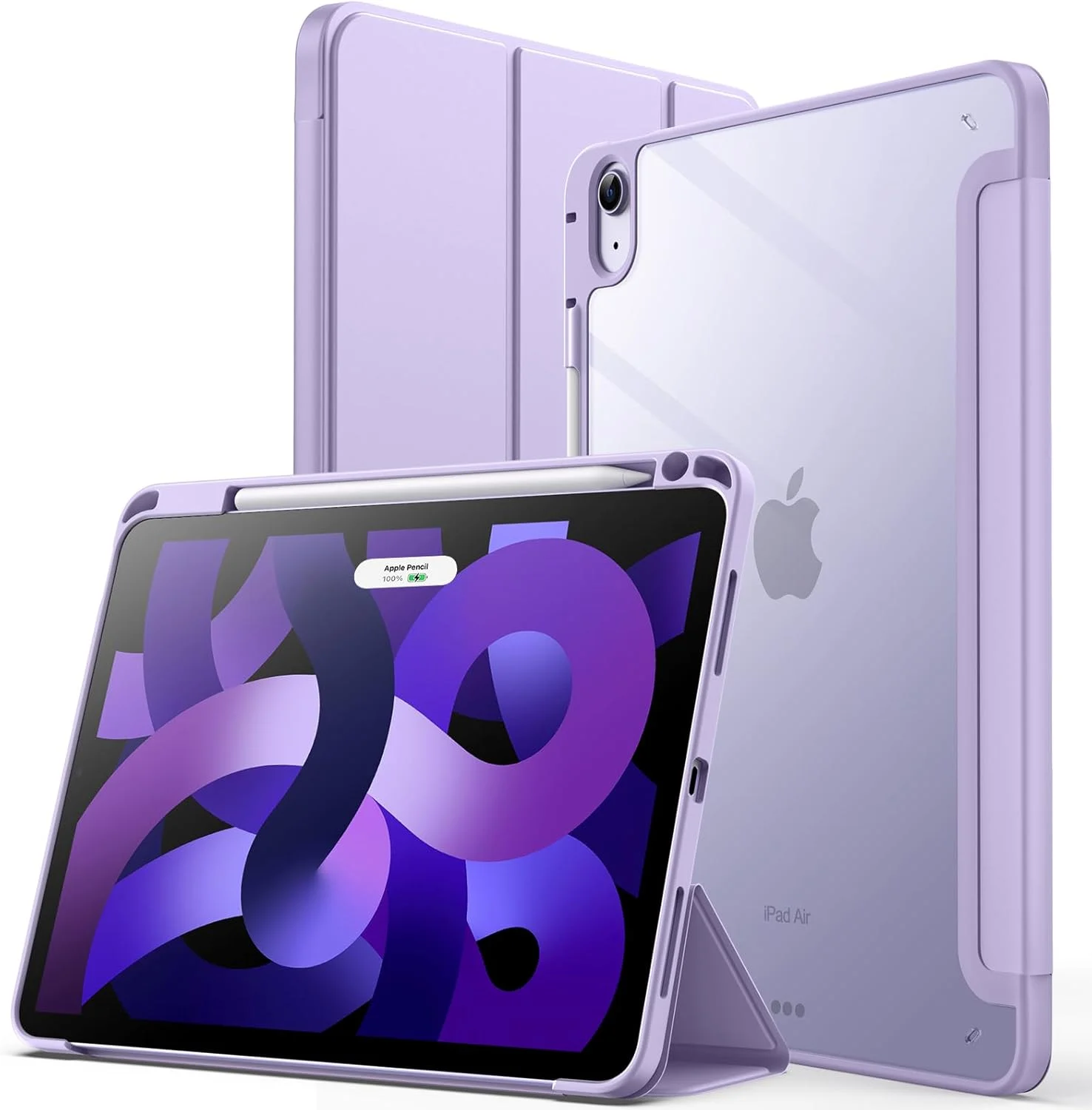 JETech Case for iPad Air 11-Inch M3/M2 (2025/2024), iPad Air 5/4 (2022/2020 5th/4th 10.9-Inch) with Pencil Holder, Clear Transparent Back Slim Stand Shockproof Tablet Cover (Light Purple)