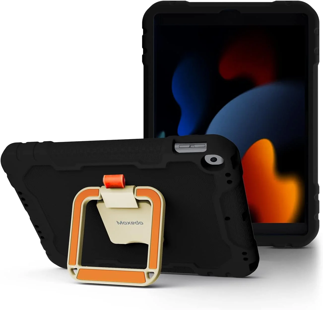 کاور محافظ فوم EVA سیلیکونی مقاوم Moxedo، ضد ضربه، تاشو، با قابلیت چرخش 360 درجه، دارای دسته و جای مداد، سازگار با Apple iPad 2021 (نسل نهم) 10.2 اینچ (مشکی)