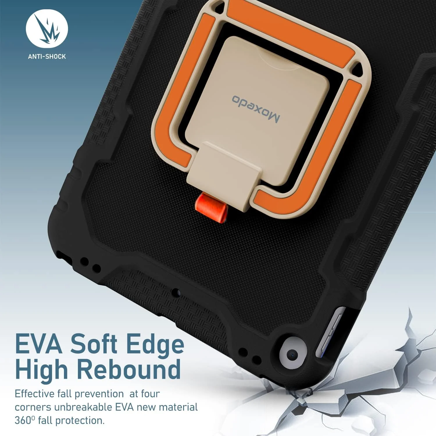 کاور محافظ فوم EVA سیلیکونی مقاوم Moxedo، ضد ضربه، تاشو، با قابلیت چرخش 360 درجه، دارای دسته و جای مداد، سازگار با Apple iPad 2021 (نسل نهم) 10.2 اینچ (مشکی)