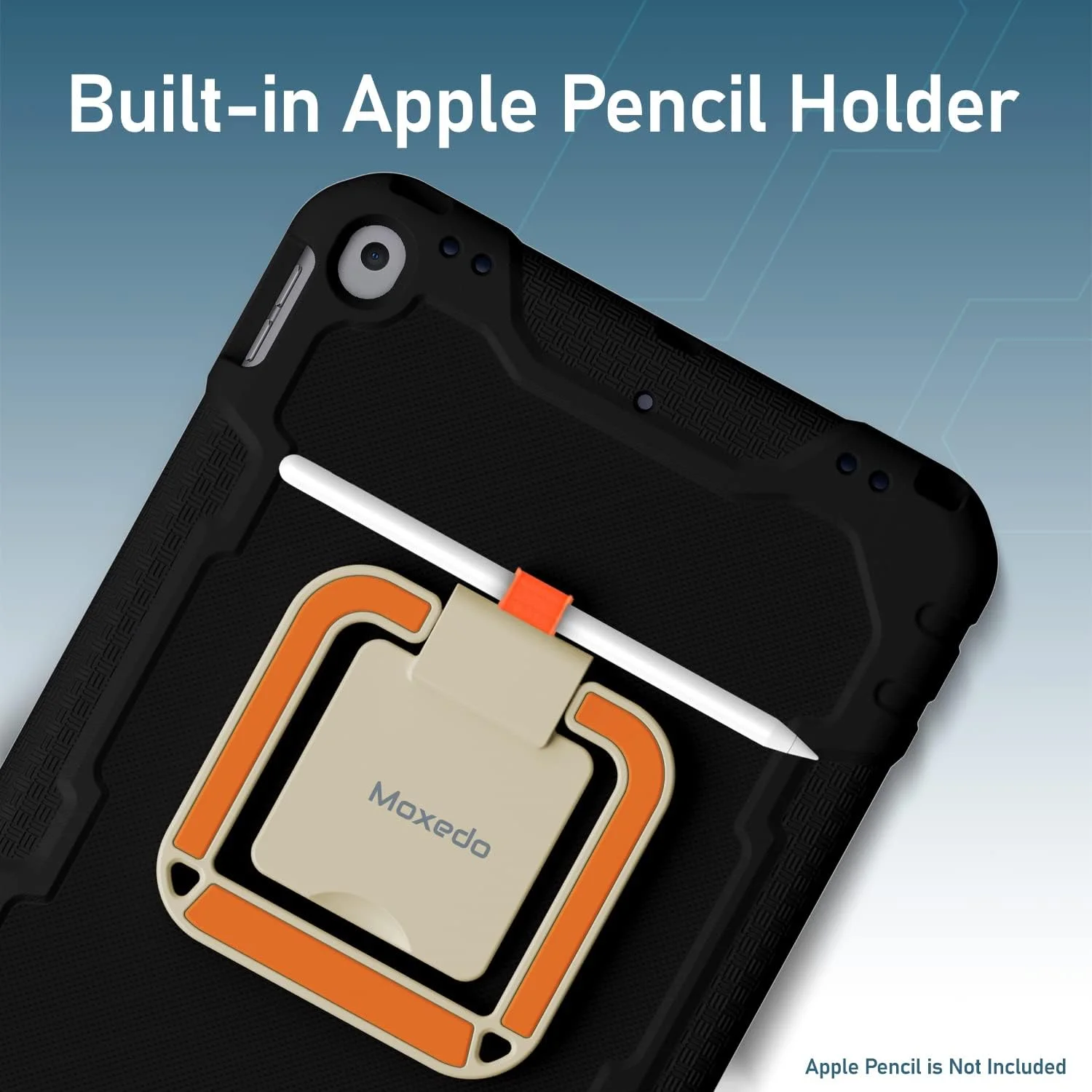 کاور محافظ فوم EVA سیلیکونی مقاوم Moxedo، ضد ضربه، تاشو، با قابلیت چرخش 360 درجه، دارای دسته و جای مداد، سازگار با Apple iPad 2021 (نسل نهم) 10.2 اینچ (مشکی)