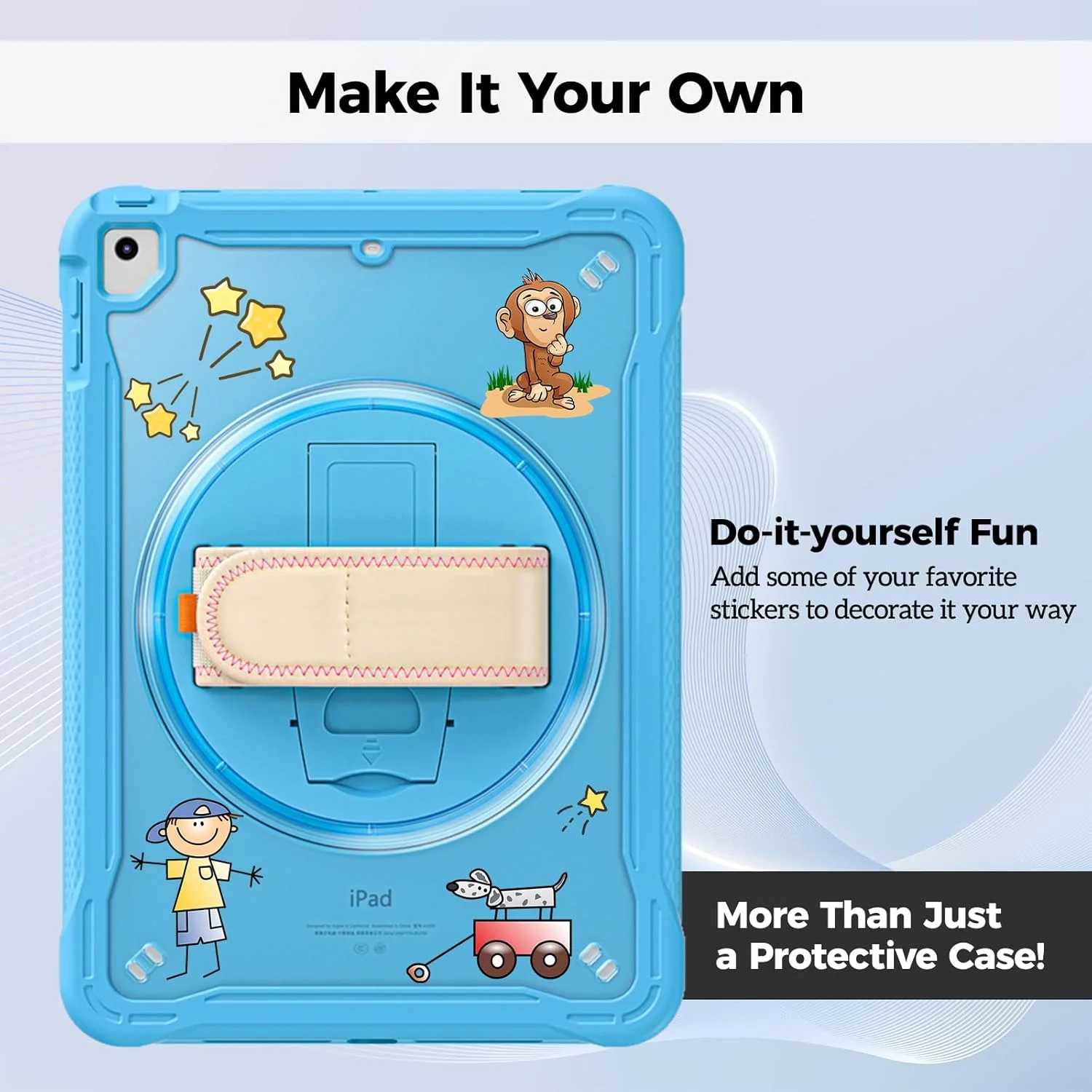 کیف محافظ مقاوم ProCase برای آیپد 9.7 اینچی نسل 5 و 6 / آیپد ایر 2 / آیپد ایر، کاور مقاوم در برابر ضربه با بند دستی، پایه چرخان 360 درجه، محافظ برای آیپد 9.7 - آبی