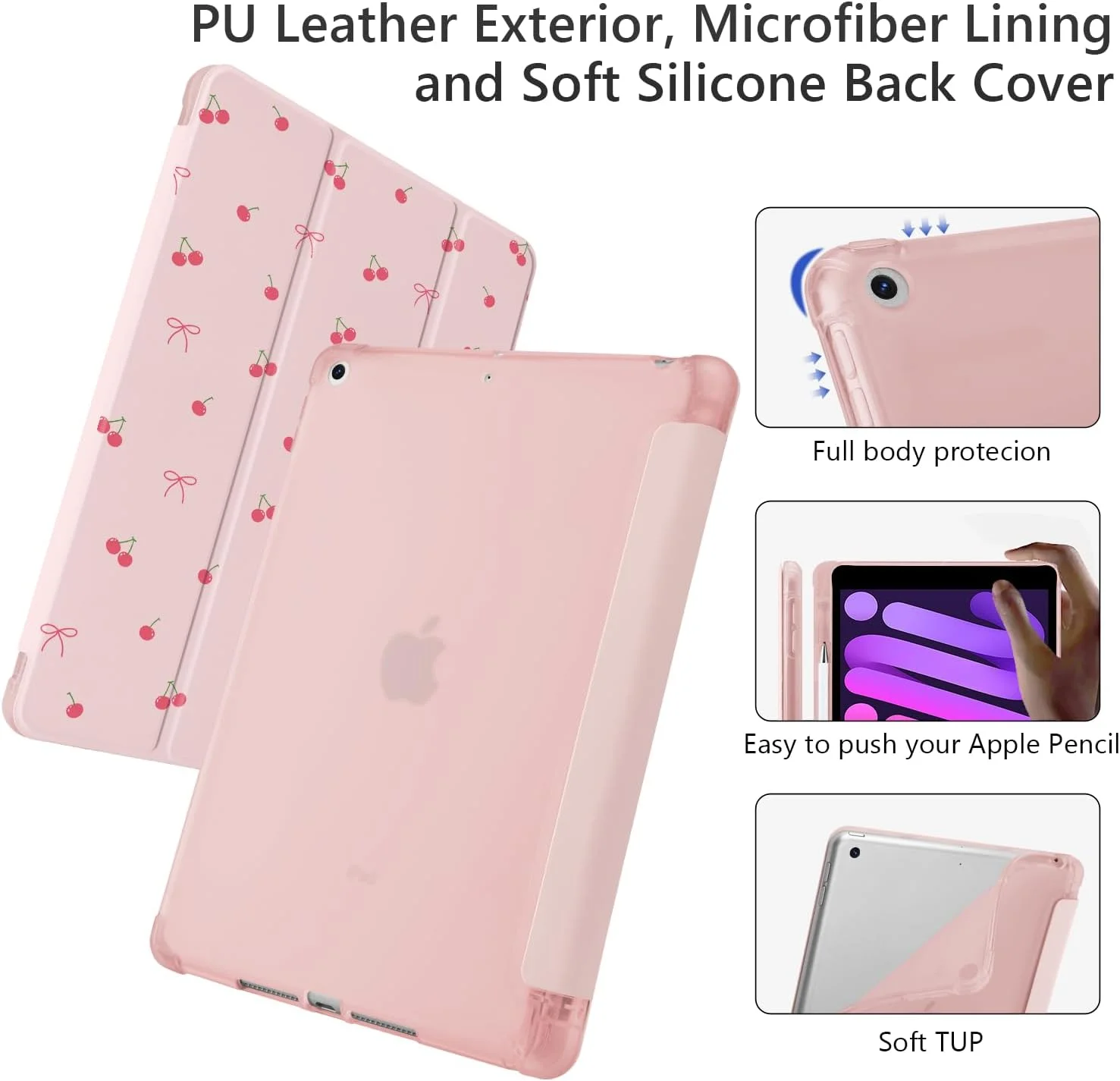 کیف آیپد نسل 10 مدل LuminousGuard طرح پاپیون گیلاسی کاوایی، سایز 10.9 اینچ 2022، دارای جای مداد، حالت خواب/بیدار خودکار، روکش پشتی TPU نرم چرمی صورتی کیف آیپد نسل 10 مدل LuminousGuard طرح پاپیون گیلاسی کاوایی، سایز 10.9 اینچ 2022، دارای جای مداد، حالت خواب/بیدار خودکار، روکش پشتی TPU نرم چرمی صورتی