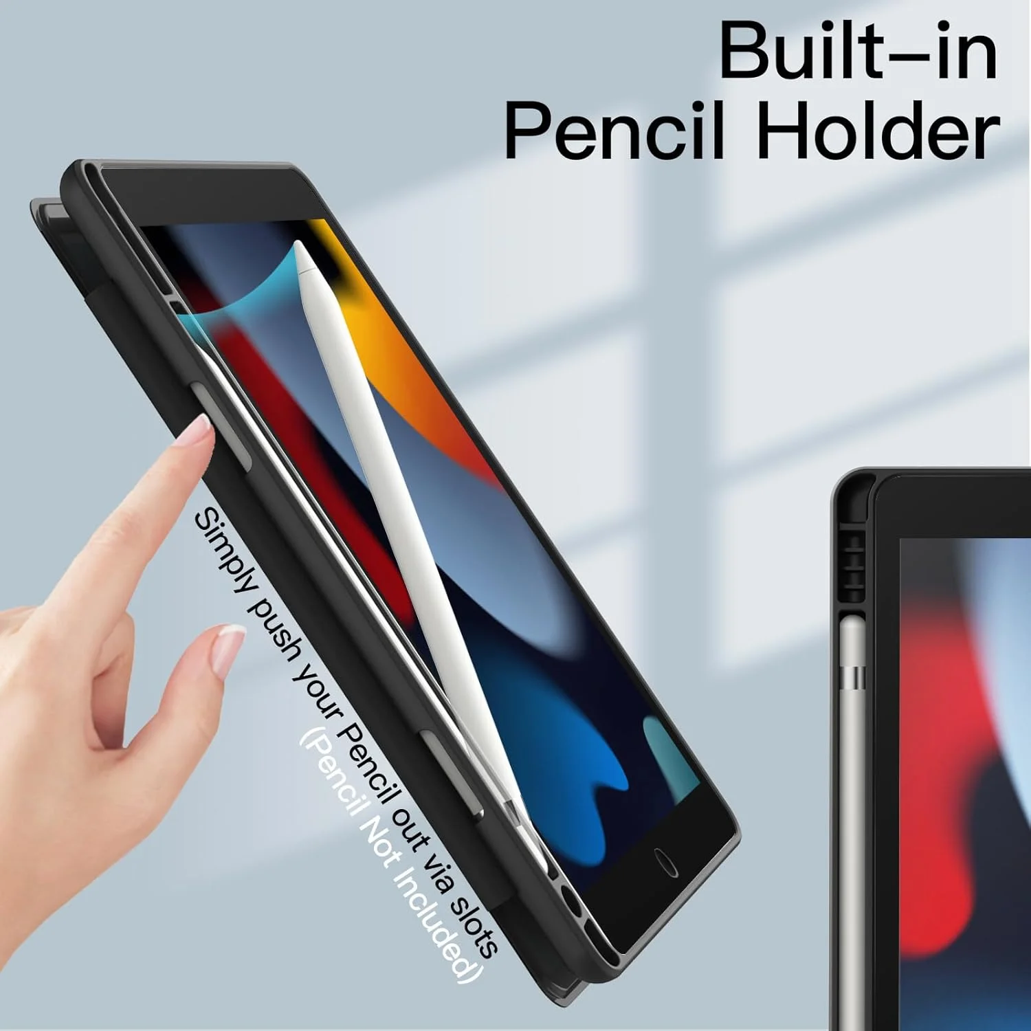 کاور تبلت JETech مناسب برای آیپد 10.2 اینچی (نسل 9/8/7، 2021/2020/2019) با جای قلم، قاب پشتی شفاف، باریک، مقاوم در برابر ضربه، قابلیت بیدار شدن/خواب خودکار (مشکی)