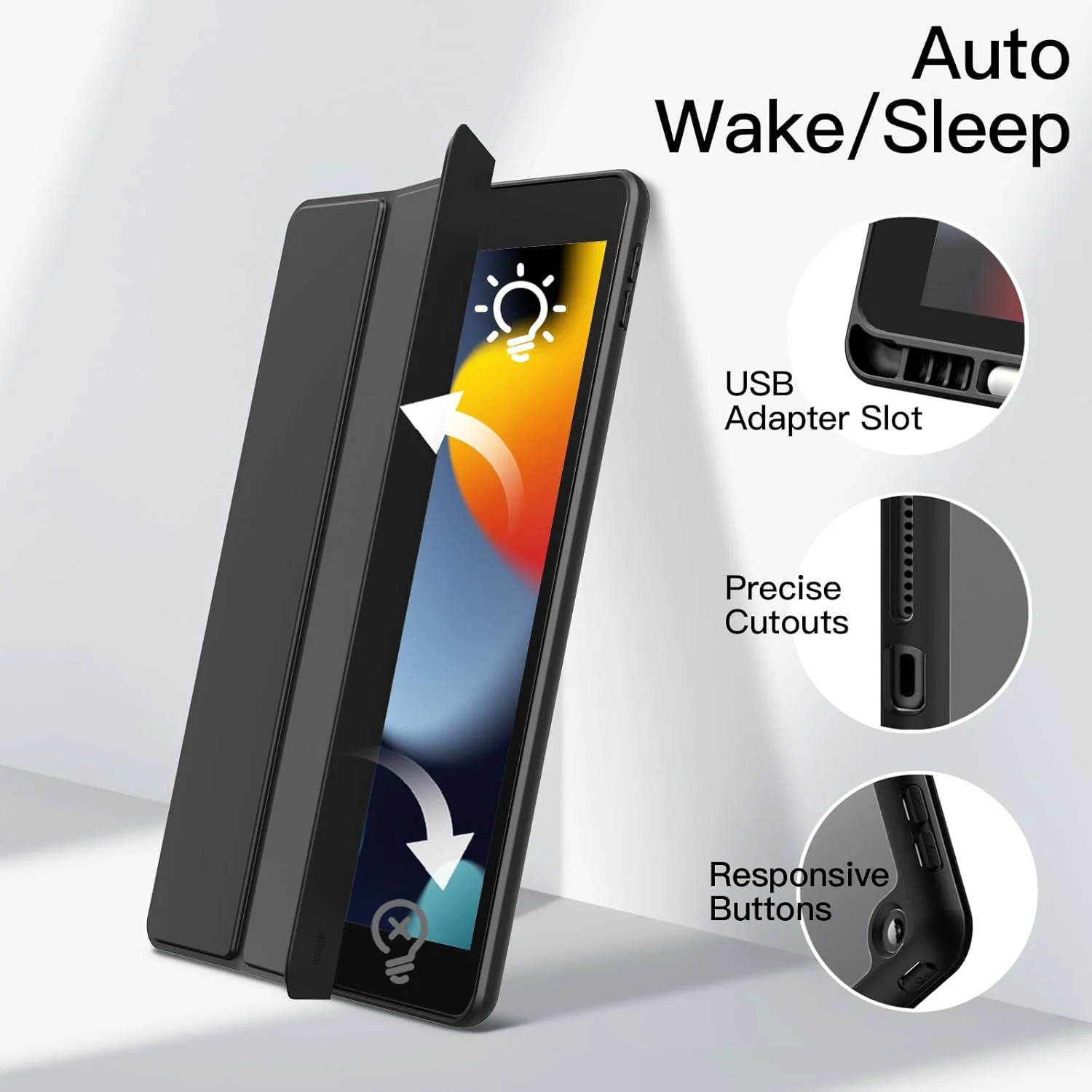 کاور تبلت JETech مناسب برای آیپد 10.2 اینچی (نسل 9/8/7، 2021/2020/2019) با جای قلم، قاب پشتی شفاف، باریک، مقاوم در برابر ضربه، قابلیت بیدار شدن/خواب خودکار (مشکی)