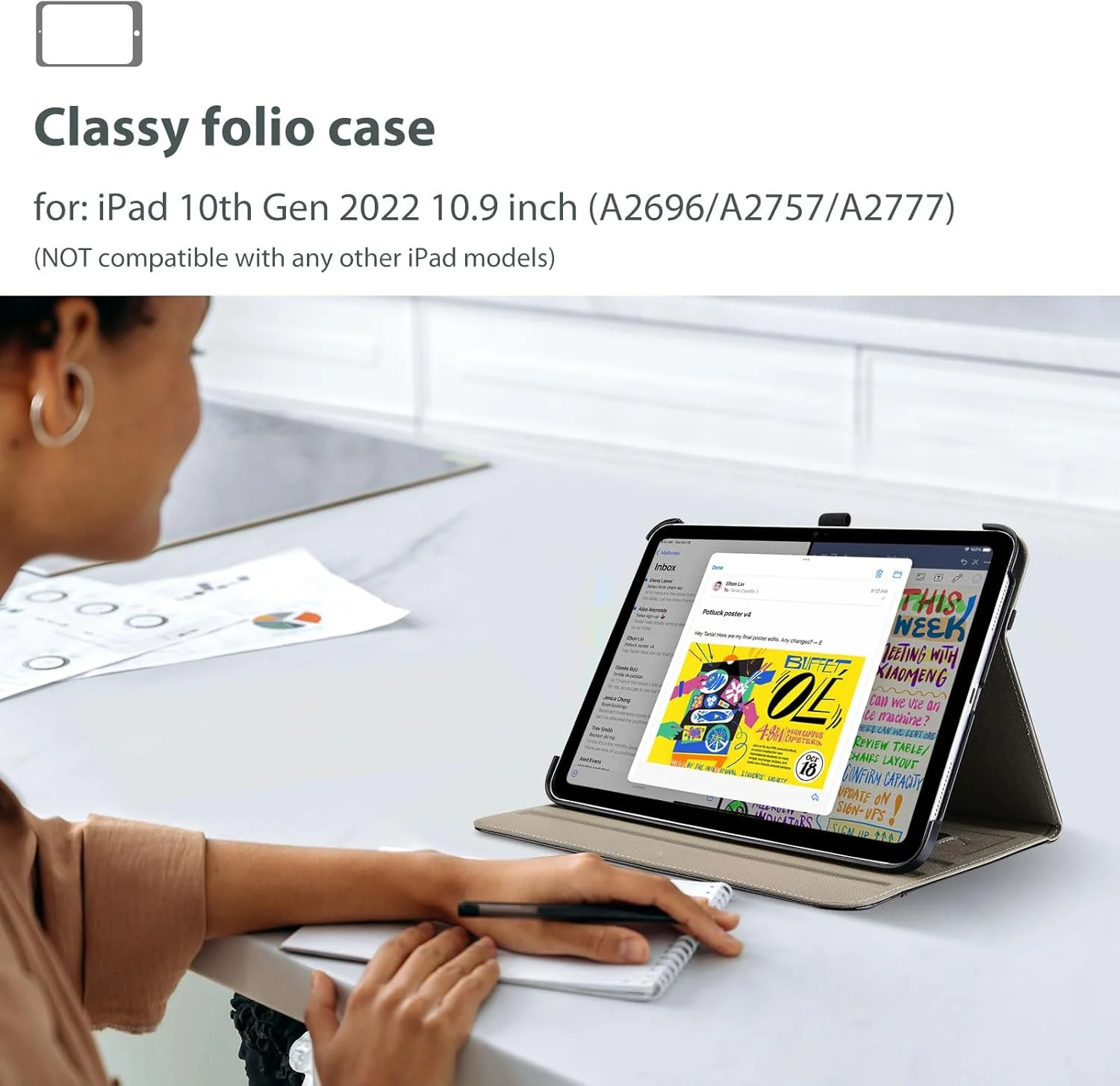 پروکیس برای آیپد نسل 11 مدل A16 با صفحه نمایش 11 اینچ (2025)/کاور آیپد نسل 10 با صفحه نمایش 10.9 اینچ (2022)، کاور چرمی PU آیپد 11/10، کاور استند تجاری هوشمند با بند دستی، جیب جلویی و حلقه قلم - مشکی پروکیس برای آیپد نسل 11 مدل A16 با صفحه نمایش 11 اینچ (2025)/کاور آیپد نسل 10 با صفحه نمایش 10.9 اینچ (2022)، کاور چرمی PU آیپد 11/10، کاور استند تجاری هوشمند با بند دستی، جیب جلویی و حلقه قلم - مشکی