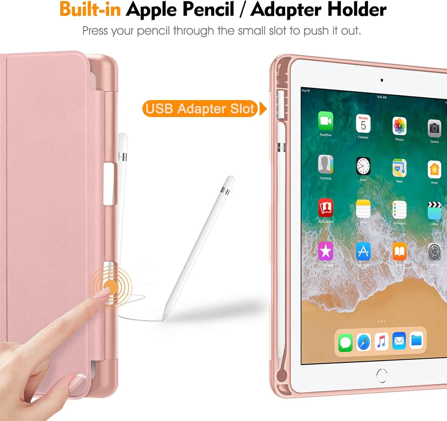 کیف محافظ آیپد 9.7 اینچی 2018 Fintie با جایگاه داخلی قلم اپل - کاور محافظ پشتی TPU نرم و سبک وزن SlimShell با قابلیت بیدار/خواب خودکار برای آیپد 9.7 اینچی 2018 (نسل ششم) - طلایی رز کیف محافظ آیپد 9.7 اینچی 2018 Fintie با جایگاه داخلی قلم اپل - کاور محافظ پشتی TPU نرم و سبک وزن SlimShell با قابلیت بیدار/خواب خودکار برای آیپد 9.7 اینچی 2018 (نسل ششم) - طلایی رز