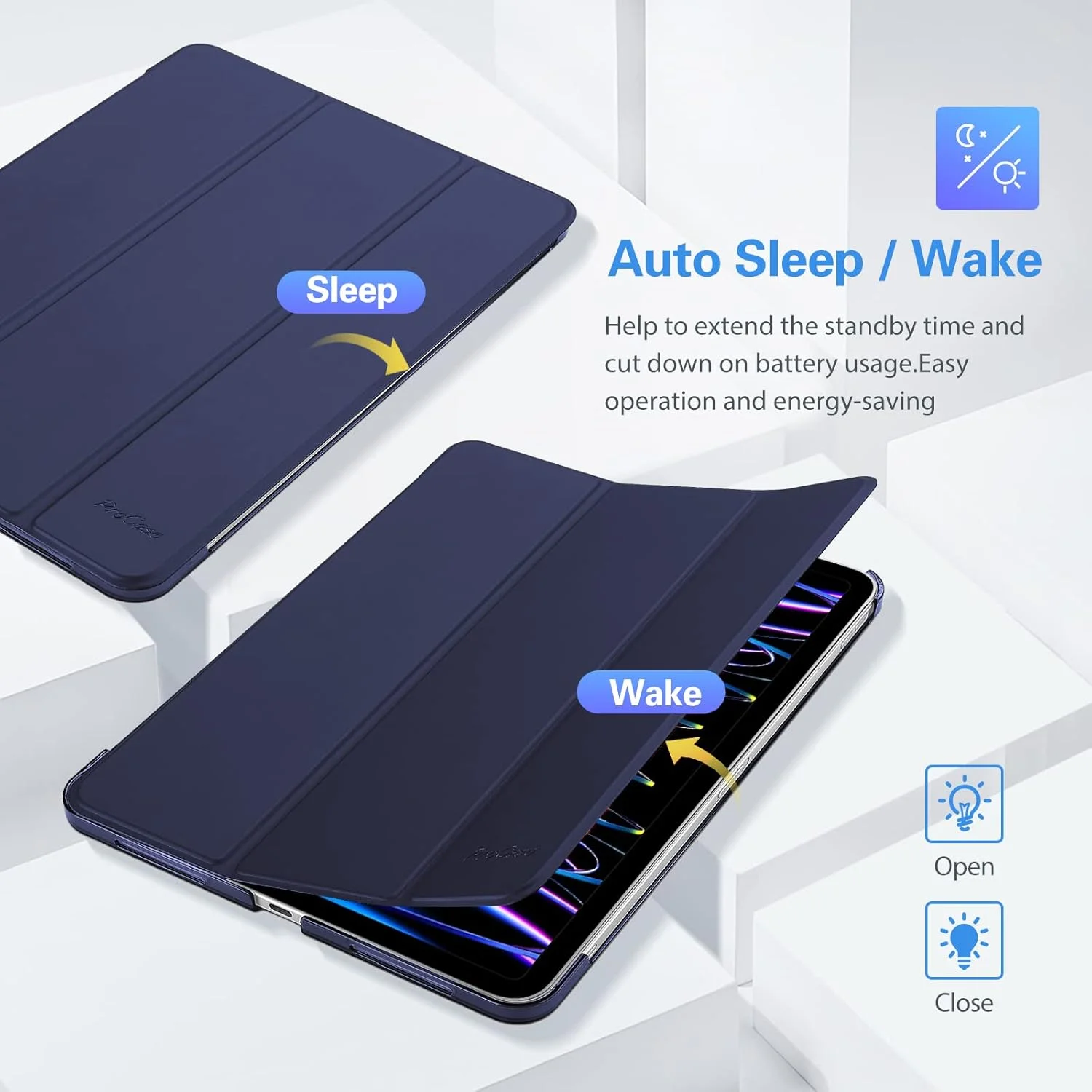 کاور باریک و هوشمند ProCase برای آیپد پرو 11 اینچ مدل های 2022/2021/2020/2018 با قاب پشتی سخت و استند - سرمه ای کاور باریک و هوشمند ProCase برای آیپد پرو 11 اینچ مدل های 2022/2021/2020/2018 با قاب پشتی سخت و استند - سرمه ای