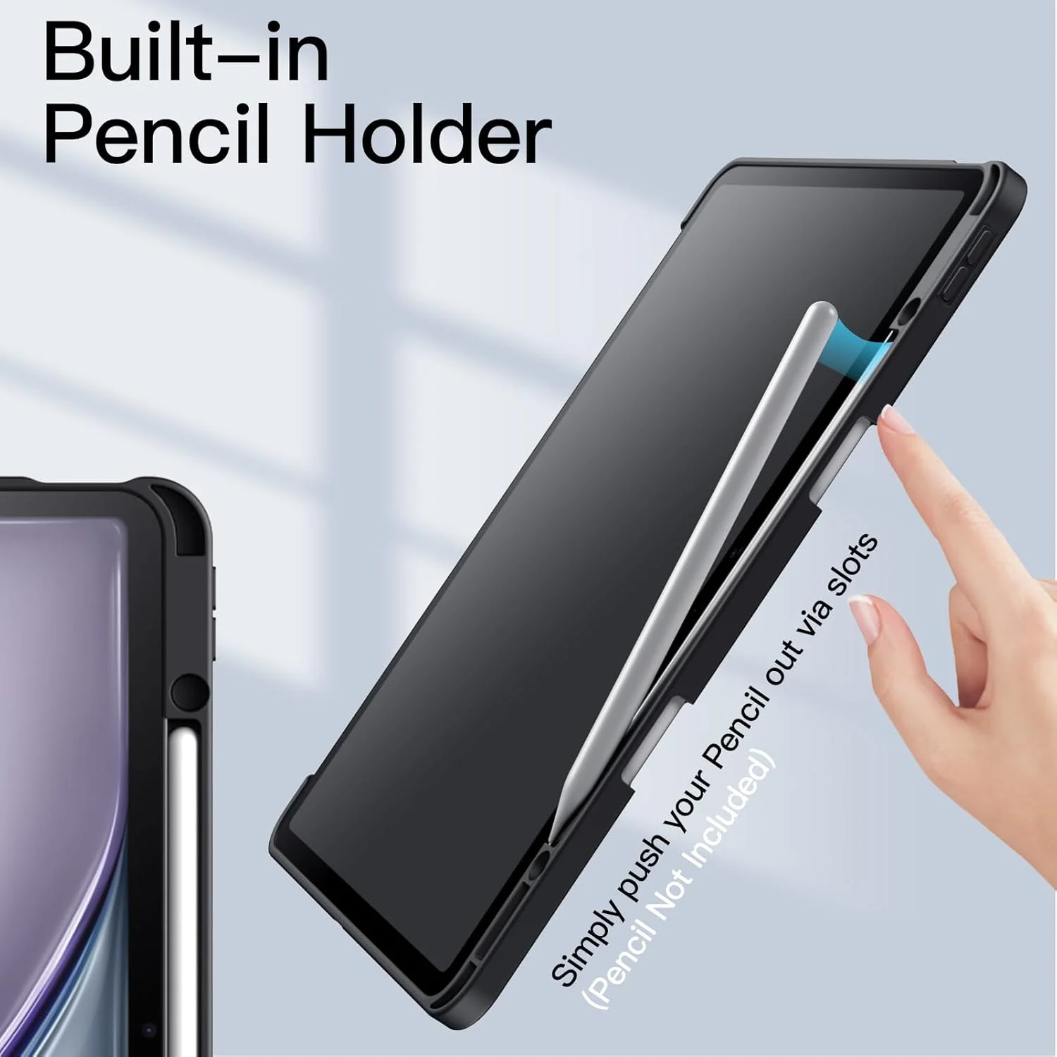 کاور JETech برای آیپد ایر ۱۳ اینچی M3/M2 (2025/2024) با جای قلم، قاب پشتی شفاف، استند باریک و ضد ضربه، قابلیت بیدار شدن/به خواب رفتن خودکار (مشکی)