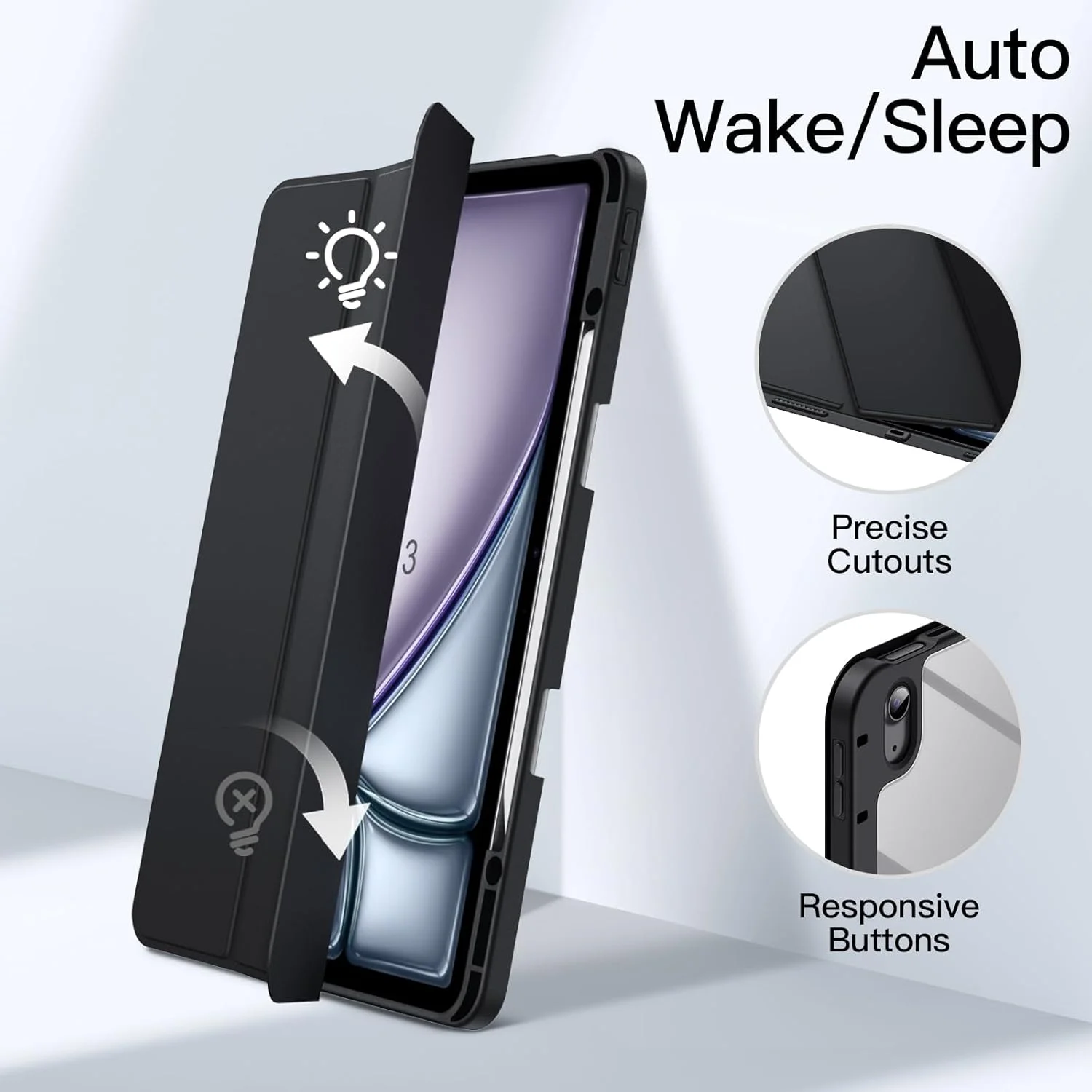 کاور JETech برای آیپد ایر ۱۳ اینچی M3/M2 (2025/2024) با جای قلم، قاب پشتی شفاف، استند باریک و ضد ضربه، قابلیت بیدار شدن/به خواب رفتن خودکار (مشکی)