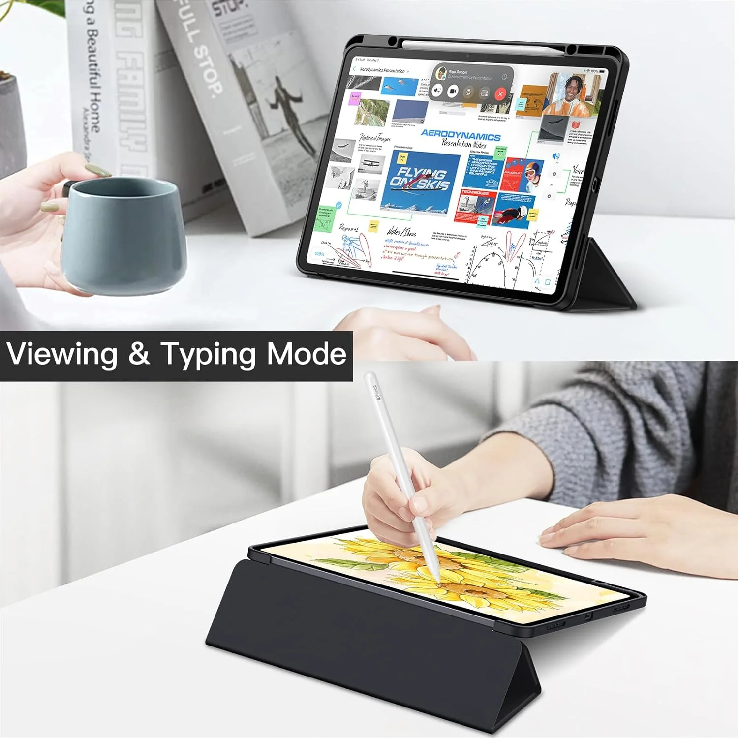 کاور JETech برای آیپد ایر ۱۳ اینچی M3/M2 (2025/2024) با جای قلم، قاب پشتی شفاف، استند باریک و ضد ضربه، قابلیت بیدار شدن/به خواب رفتن خودکار (مشکی)