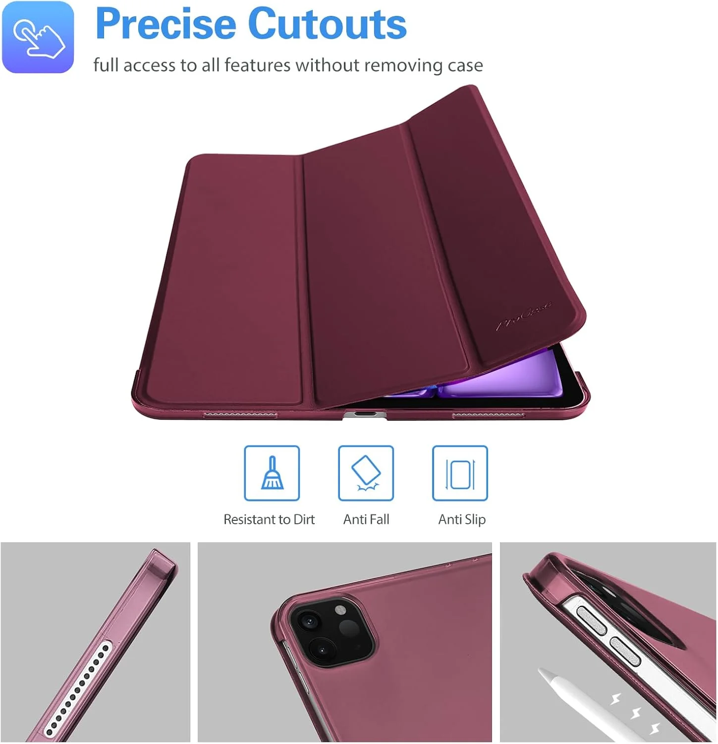 کاور هوشمند ProCase برای آیپد ایر 13 (M3) 2025/ (M2) 2024/ آیپد پرو 12.9 اینچ نسل 6/5/4/3 سال 2022/2021/2020/2018، کاور باریک و سخت با قابلیت استند - رنگ شرابی کاور هوشمند ProCase برای آیپد ایر 13 (M3) 2025/ (M2) 2024/ آیپد پرو 12.9 اینچ نسل 6/5/4/3 سال 2022/2021/2020/2018، کاور باریک و سخت با قابلیت استند - رنگ شرابی