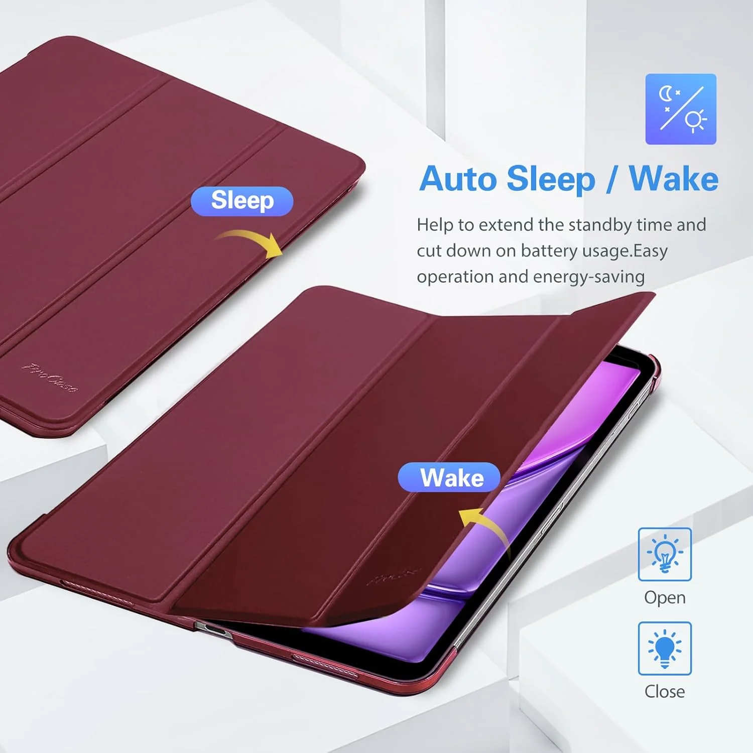 کاور هوشمند ProCase برای آیپد ایر 13 (M3) 2025/ (M2) 2024/ آیپد پرو 12.9 اینچ نسل 6/5/4/3 سال 2022/2021/2020/2018، کاور باریک و سخت با قابلیت استند - رنگ شرابی کاور هوشمند ProCase برای آیپد ایر 13 (M3) 2025/ (M2) 2024/ آیپد پرو 12.9 اینچ نسل 6/5/4/3 سال 2022/2021/2020/2018، کاور باریک و سخت با قابلیت استند - رنگ شرابی