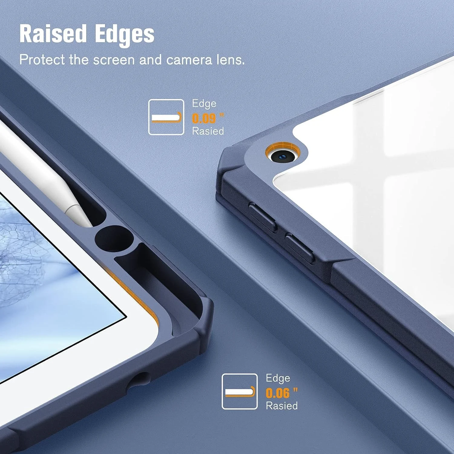 کاور محافظ باریک هیبریدی برای آیپد نسل 9 / 8 / 7 (2021/2020/2019) 10.2 اینچی - [دارای جای مدادی داخلی] کاور ضد ضربه با پشت شفاف، قابلیت خواب و بیدار شدن خودکار (مرمر آبی)