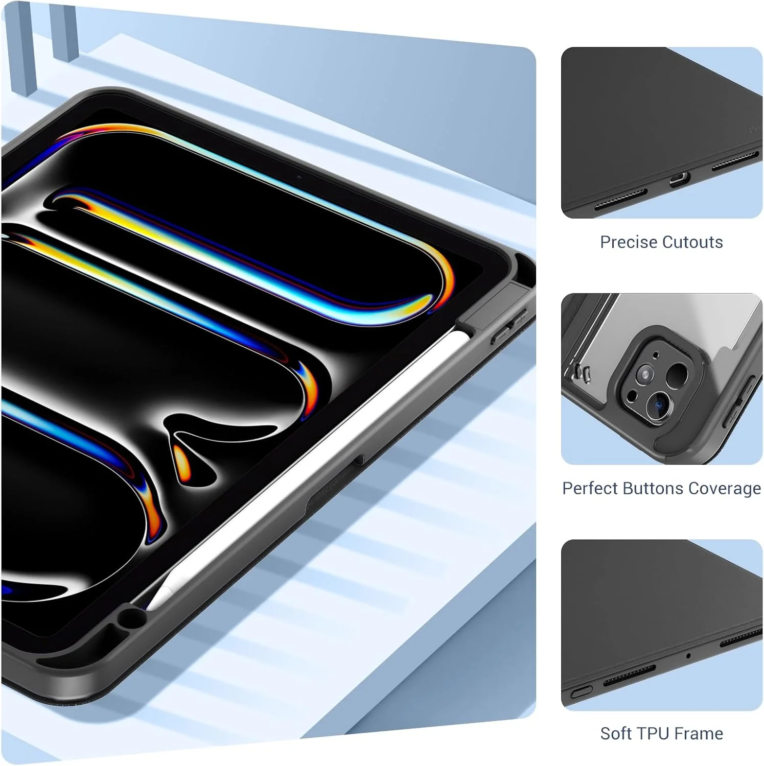 کاور هوشمند ProCase برای آیپد پرو 11 اینچ 2024 M4 با جای قلم، کاور باریک و شفاف تاشو سه گوش برای آیپد پرو 11 اینچ نسل پنجم 2024 - مشکی کاور هوشمند ProCase برای آیپد پرو 11 اینچ 2024 M4 با جای قلم، کاور باریک و شفاف تاشو سه گوش برای آیپد پرو 11 اینچ نسل پنجم 2024 - مشکی