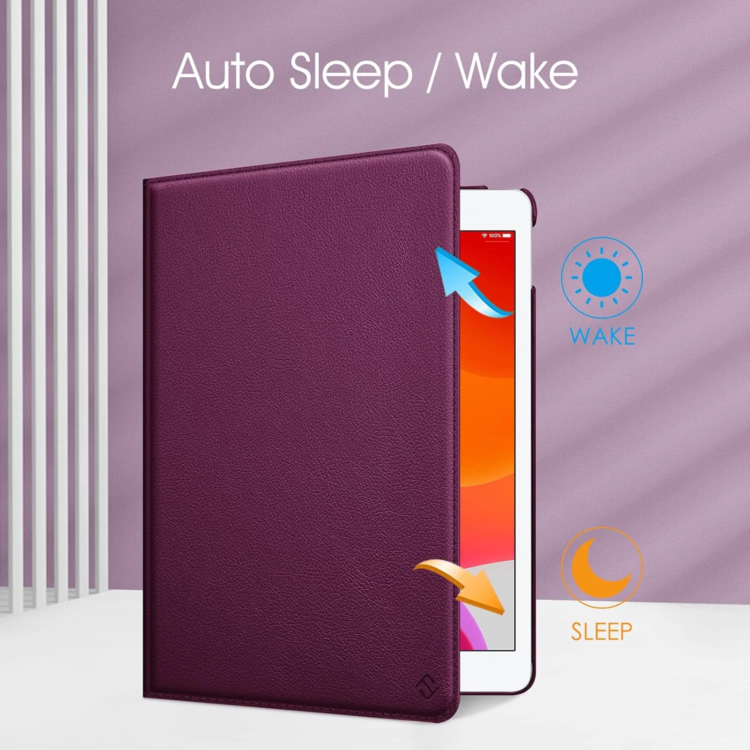 کیف چرخشی Fintie برای آیپد نسل هفتم 10.2 اینچی 2019 - [دارای جای مداد داخلی] کاور محافظ هوشمند چرخشی 360 درجه با قابلیت خواب/بیدار شدن خودکار برای تبلت آیپد 10.2 اینچی، بنفش
