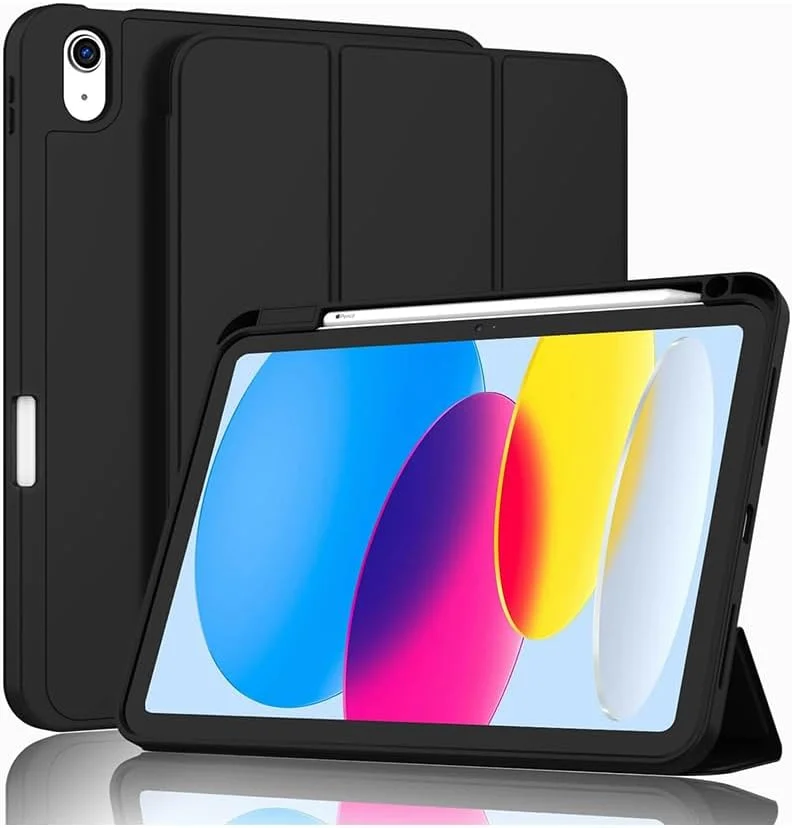 کیف محافظ آیپد ایر ۱۱ اینچ M3 2025/ M2 2024، آیپد ایر ۵/۴ (نسل پنجم/چهارم ۲۰۲۲/۲۰۲۰ ۱۰.۹ اینچ) با نگهدارنده قلم، کاور باریک تبلت با پشت TPU نرم، بیدار/خواب خودکار - مشکی