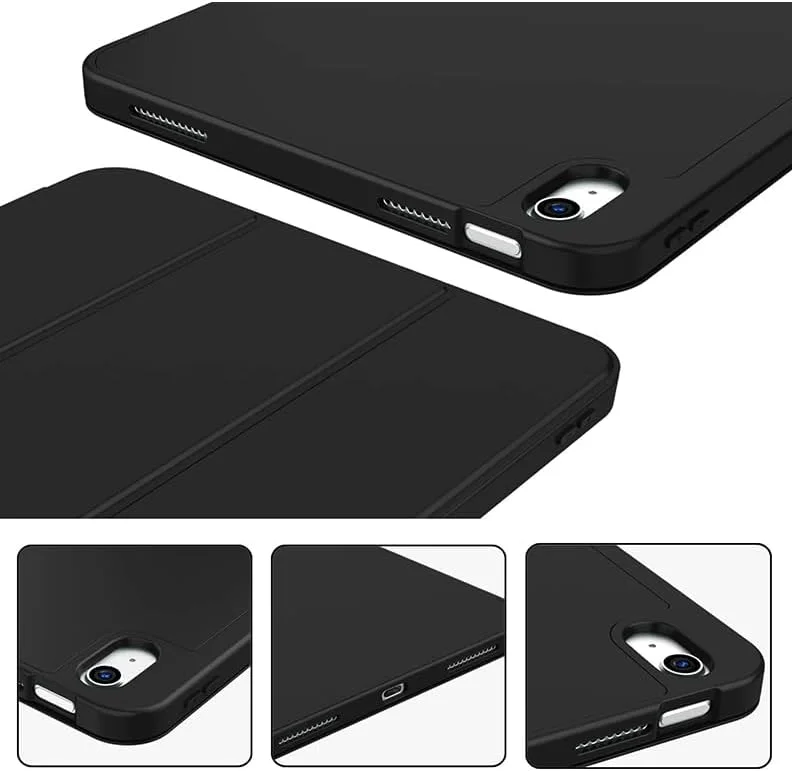 کیف محافظ آیپد ایر ۱۱ اینچ M3 2025/ M2 2024، آیپد ایر ۵/۴ (نسل پنجم/چهارم ۲۰۲۲/۲۰۲۰ ۱۰.۹ اینچ) با نگهدارنده قلم، کاور باریک تبلت با پشت TPU نرم، بیدار/خواب خودکار - مشکی