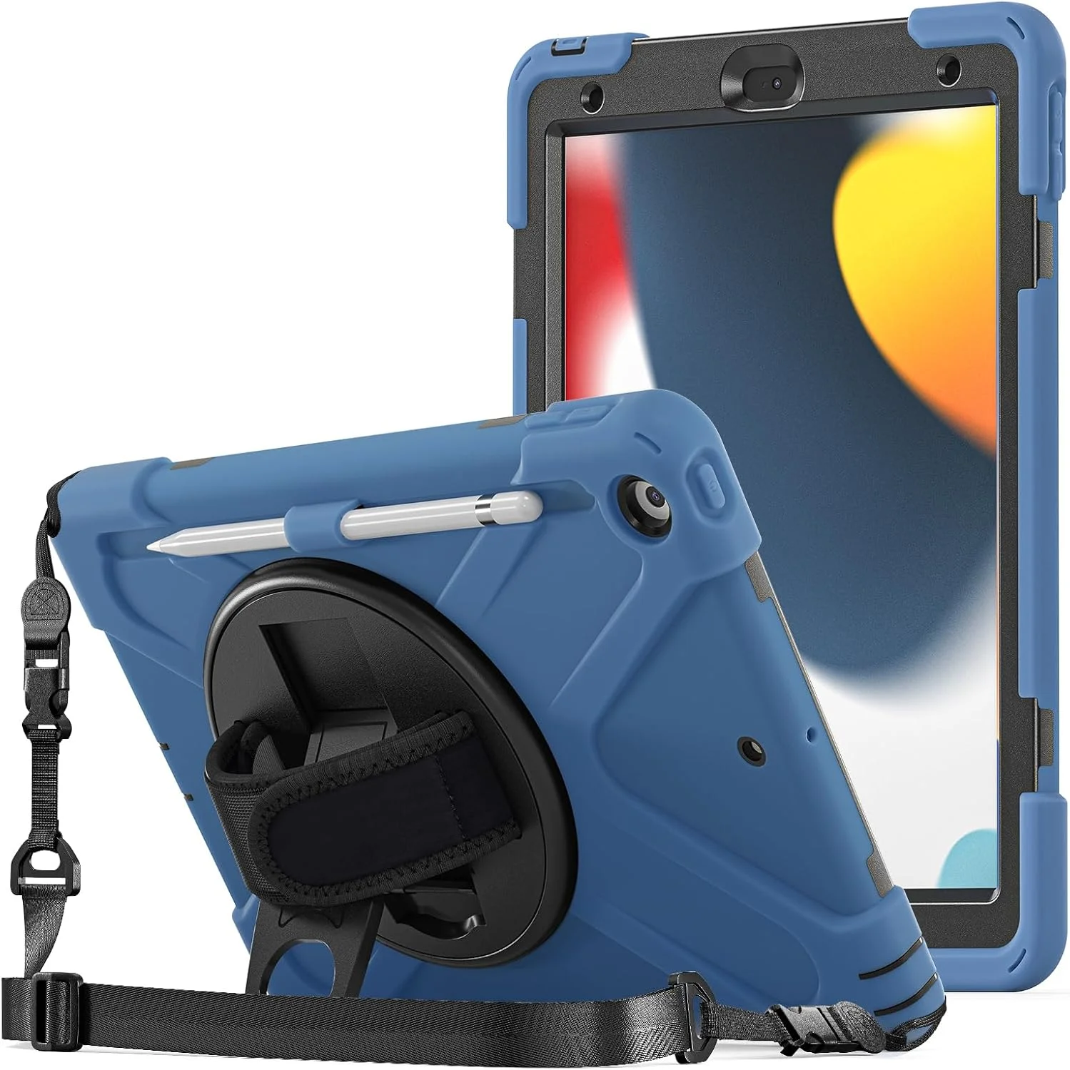 ProCase Rugged Case for iPad 9th/ 8th/ 7th Generation 10.2" (2021/2020/2019), Heavy Duty Shockproof Protective Cover with Strap for iPad 9/8/7 -Moroccoblue