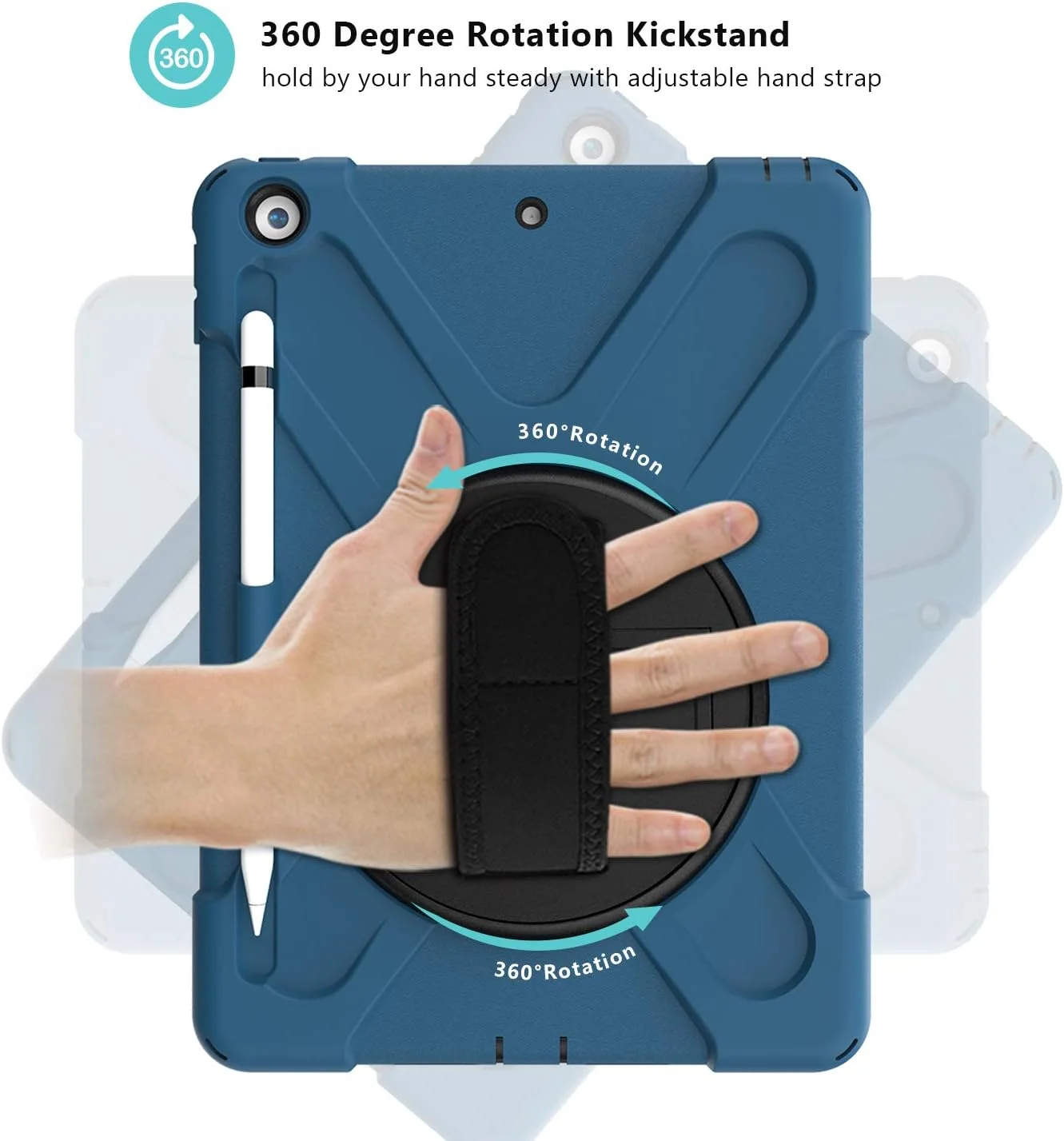 ProCase Rugged Case for iPad 9th/ 8th/ 7th Generation 10.2" (2021/2020/2019), Heavy Duty Shockproof Protective Cover with Strap for iPad 9/8/7 -Moroccoblue