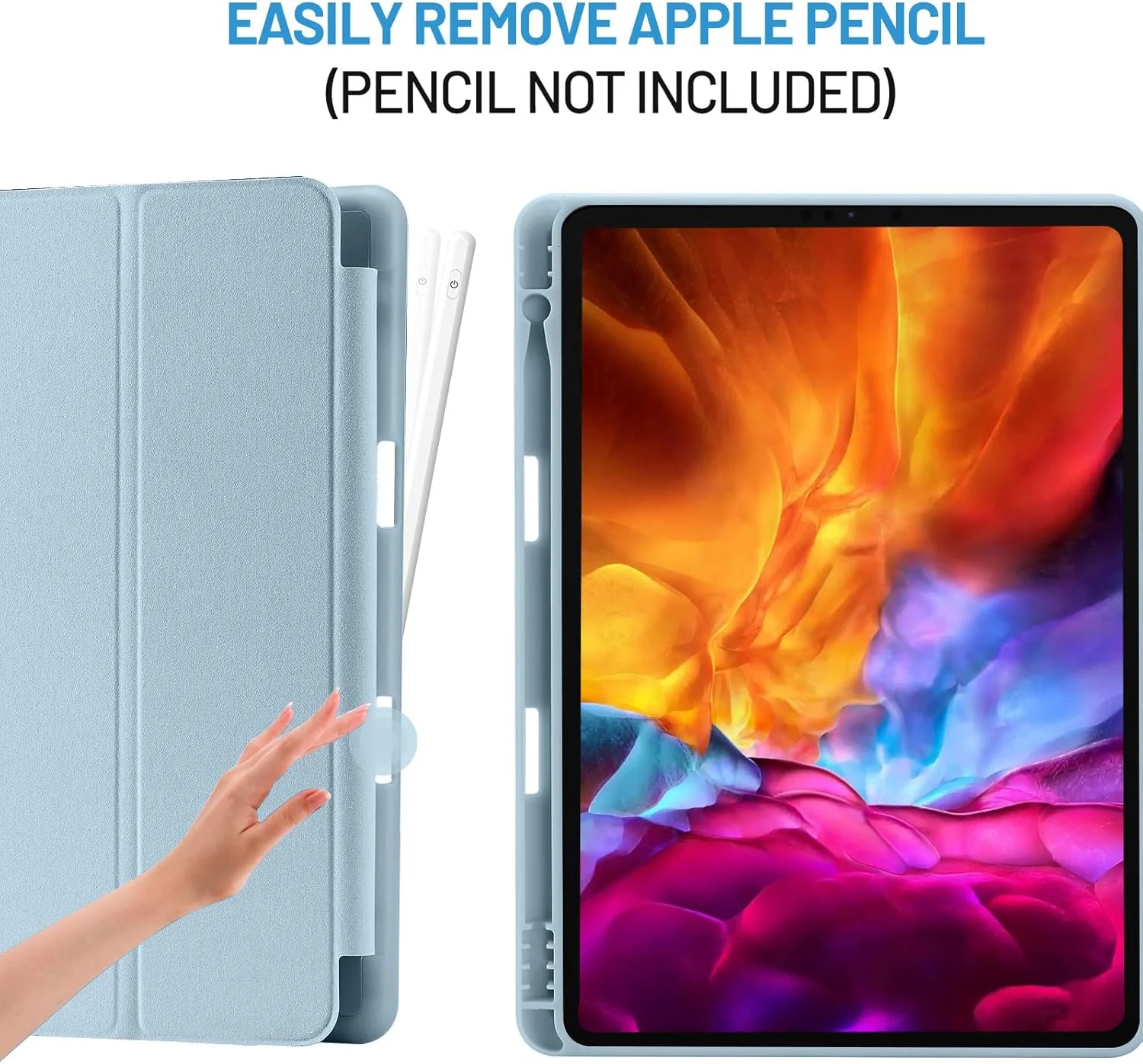 کیف پالکیتسی سازگار با آیپد نسل 9، 8، 7 اینچ 10.2، مدل 2021/2020/2019، کیف نسل 9/8/7 با نگهدارنده قلم، کیف محافظ سه تایی، خواب/بیداری خودکار برای آیپد 10.2 - آبی روشن