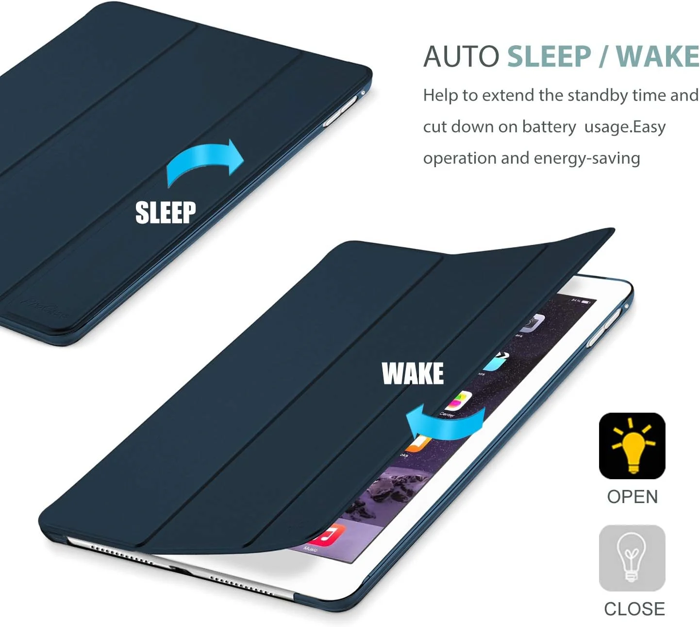 کیف هوشمند ProCase برای آیپد ایر 2 (عرضه 2014)، کیف محافظ باریک و سبک با روکش پشتی نیمه شفاف مات برای اپل آیپد ایر 2 (A1566 A1567) - سرمه ای کیف هوشمند ProCase برای آیپد ایر 2 (عرضه 2014)، کیف محافظ باریک و سبک با روکش پشتی نیمه شفاف مات برای اپل آیپد ایر 2 (A1566 A1567) - سرمه ای