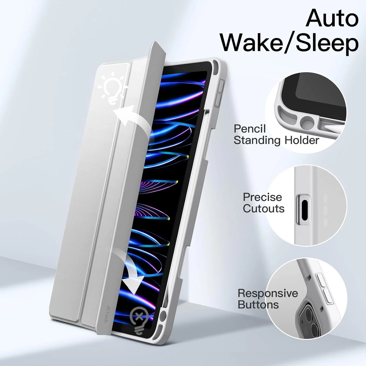 کاور JETech برای آیپد پرو 11 اینچ (2022/2021/2020/2018) با جای قلم، قاب پشتی شفاف، باریک، مقاوم در برابر ضربه، قابلیت بیدار شدن/خواب خودکار (نقره ای) کاور JETech برای آیپد پرو 11 اینچ (2022/2021/2020/2018) با جای قلم، قاب پشتی شفاف، باریک، مقاوم در برابر ضربه، قابلیت بیدار شدن/خواب خودکار (نقره ای)
