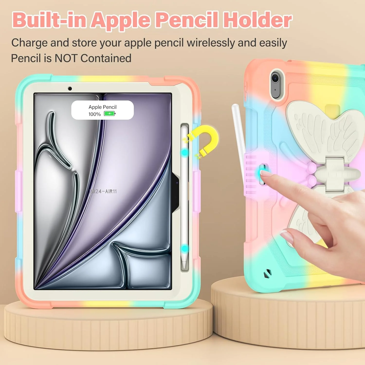 کاور آیپد ایر 11 اینچ آواکوت 2024 با پایه پروانه ای و نگهدارنده قلم، کاور محافظ سنگین و مقاوم آیپد ایر نسل ششم 11 اینچی مناسب کودکان و دختران مدل A2899/A2900 - رنگین کمان کاور آیپد ایر 11 اینچ آواکوت 2024 با پایه پروانه ای و نگهدارنده قلم، کاور محافظ سنگین و مقاوم آیپد ایر نسل ششم 11 اینچی مناسب کودکان و دختران مدل A2899/A2900 - رنگین کمان