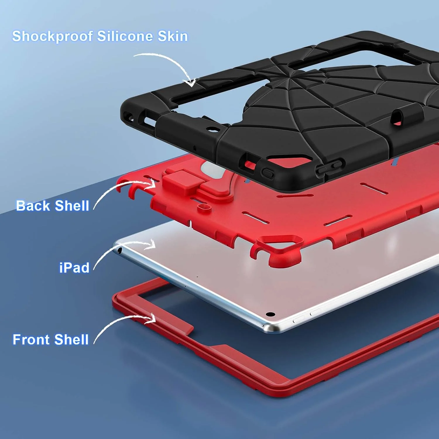 کیف محافظ کودکانه آیپد (A16) نسل 11 اینچ 11 اینچی 2025: کیف آیپد نسل 10 اینچ 2022 10.9 اینچی با نگهدارنده قلم - کاور بادوام ضد ضربه پایه دار کودکانه برای اپل آیپد 10 Gen 2022 (مشکی+قرمز)