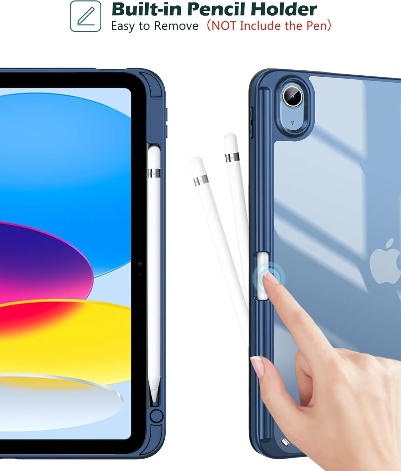 پروکیس برای آیپد (A16) نسل 11 اینچی 11 اینچ 2025/نسل 10 اینچی 10.9 اینچ 2022 با نگهدارنده مداد، قاب ترکیبی آیپد 11 10 با پشت شفاف، پشتیبانی از بیدار شدن/خواب خودکار - سرمه ای