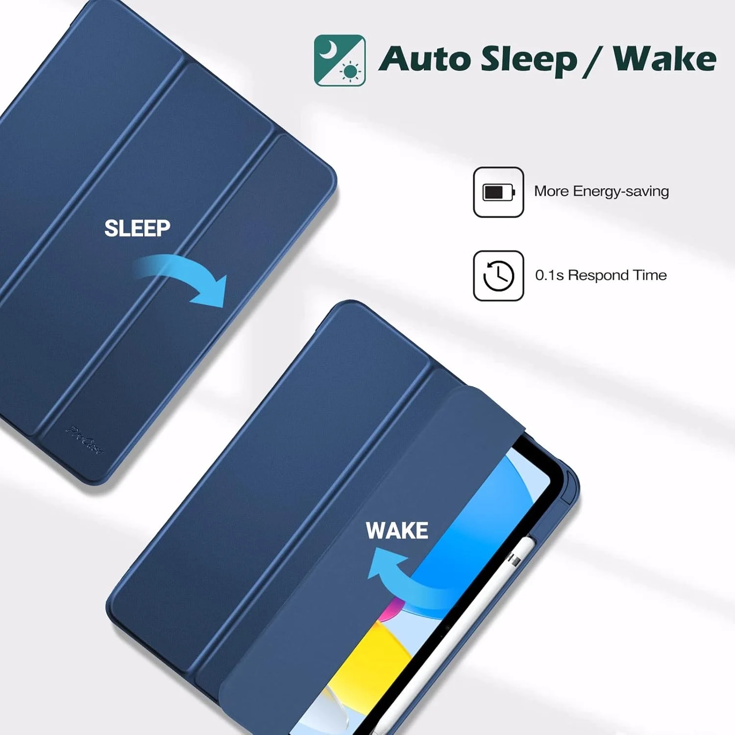 پروکیس برای آیپد (A16) نسل 11 اینچی 11 اینچ 2025/نسل 10 اینچی 10.9 اینچ 2022 با نگهدارنده مداد، قاب ترکیبی آیپد 11 10 با پشت شفاف، پشتیبانی از بیدار شدن/خواب خودکار - سرمه ای