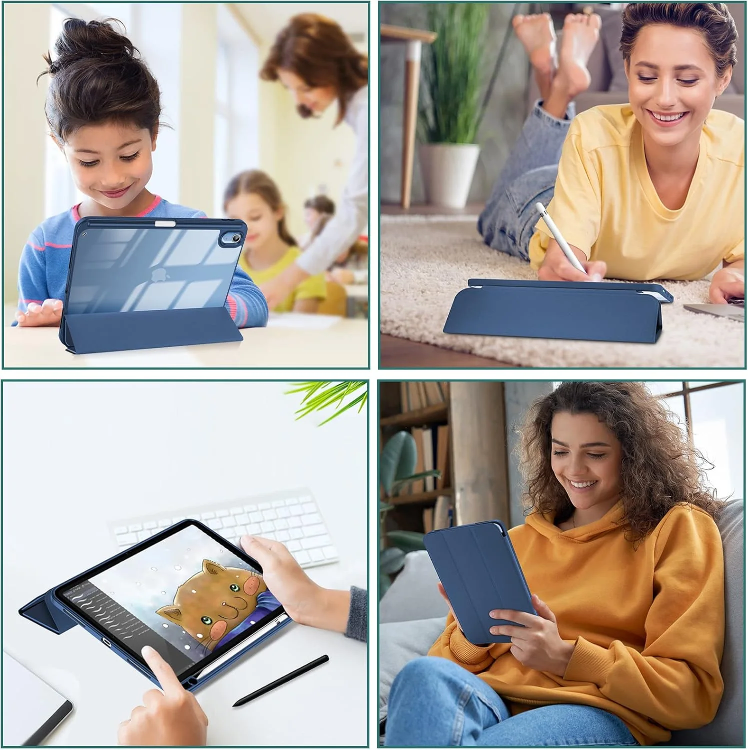 پروکیس برای آیپد (A16) نسل 11 اینچی 11 اینچ 2025/نسل 10 اینچی 10.9 اینچ 2022 با نگهدارنده مداد، قاب ترکیبی آیپد 11 10 با پشت شفاف، پشتیبانی از بیدار شدن/خواب خودکار - سرمه ای